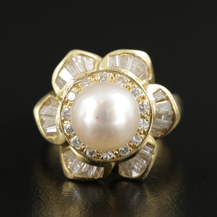 18K Yellow Gold Pearl and 1.25 CTW Diamond Ring