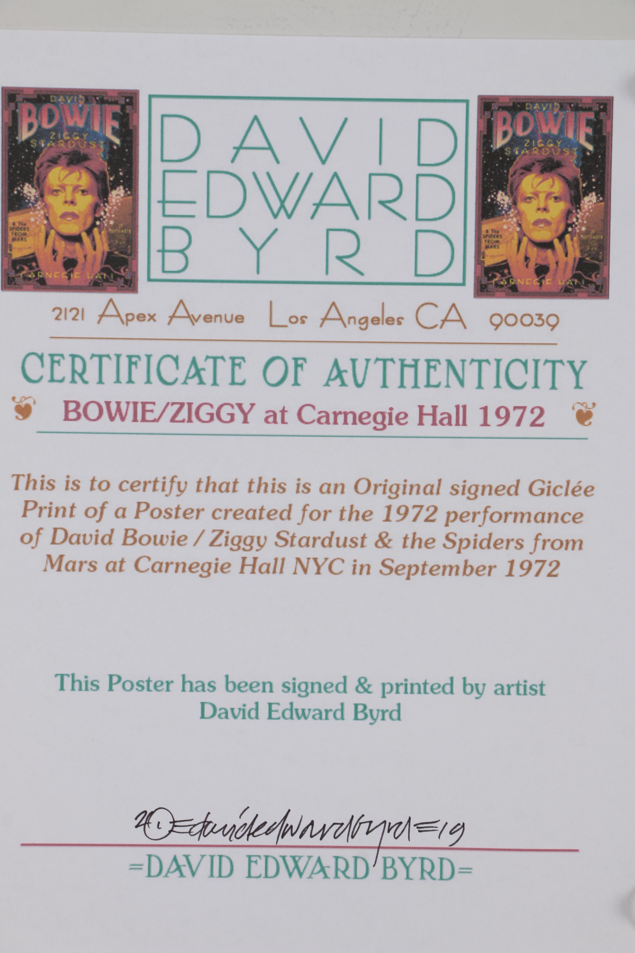 David Edward Byrd Giclée Poster "Bowie/Ziggy at Carnegie Hall 1972," 2019