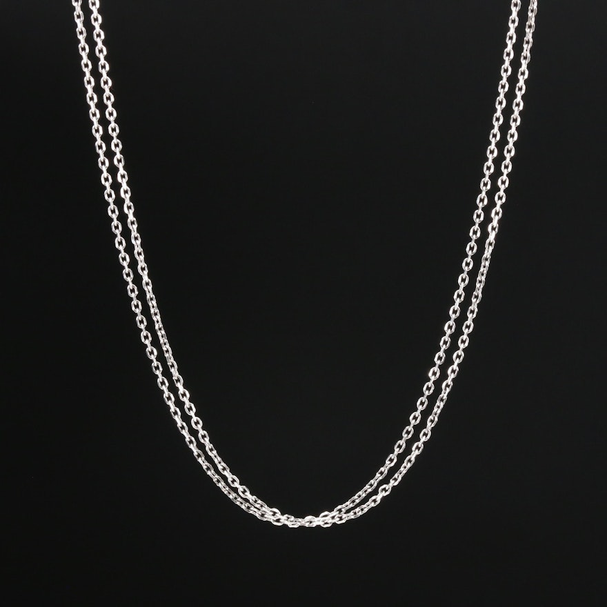 14K White Gold Cable Link Double Chain Necklace