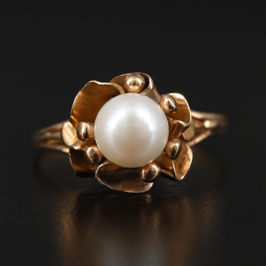 Vintage 14K Yellow Gold Pearl Ring