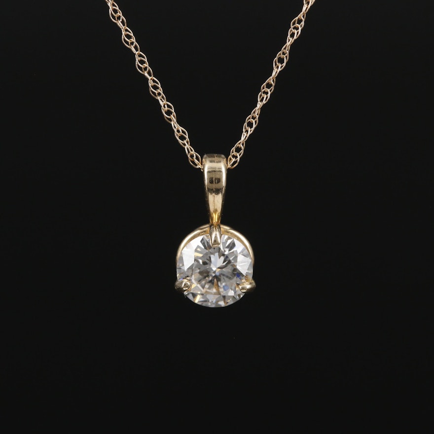 14K Yellow Gold 0.49 CT Diamond Pendant Necklace