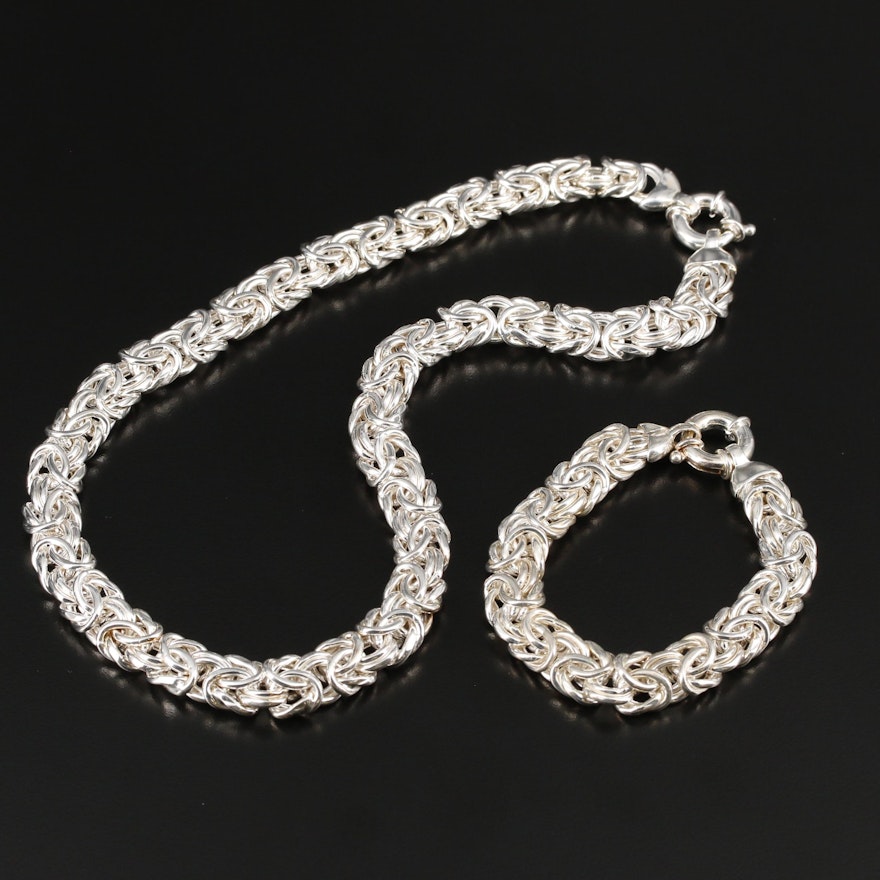 Sterling Byzantine Chain Link Bracelet and Necklace