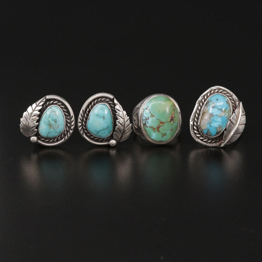 Southwestern Sterling Silver Turquoise Stamp Work Clip-On Earrings and Rings