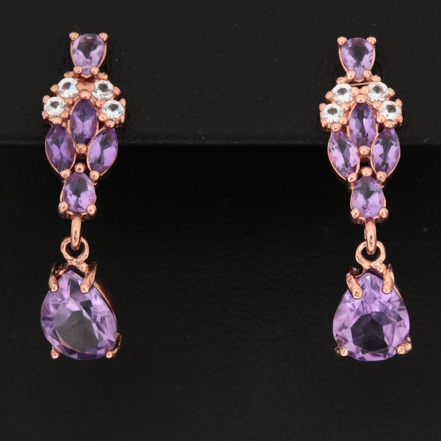 Sterling Silver Amethyst and Topaz Dangle Earrings