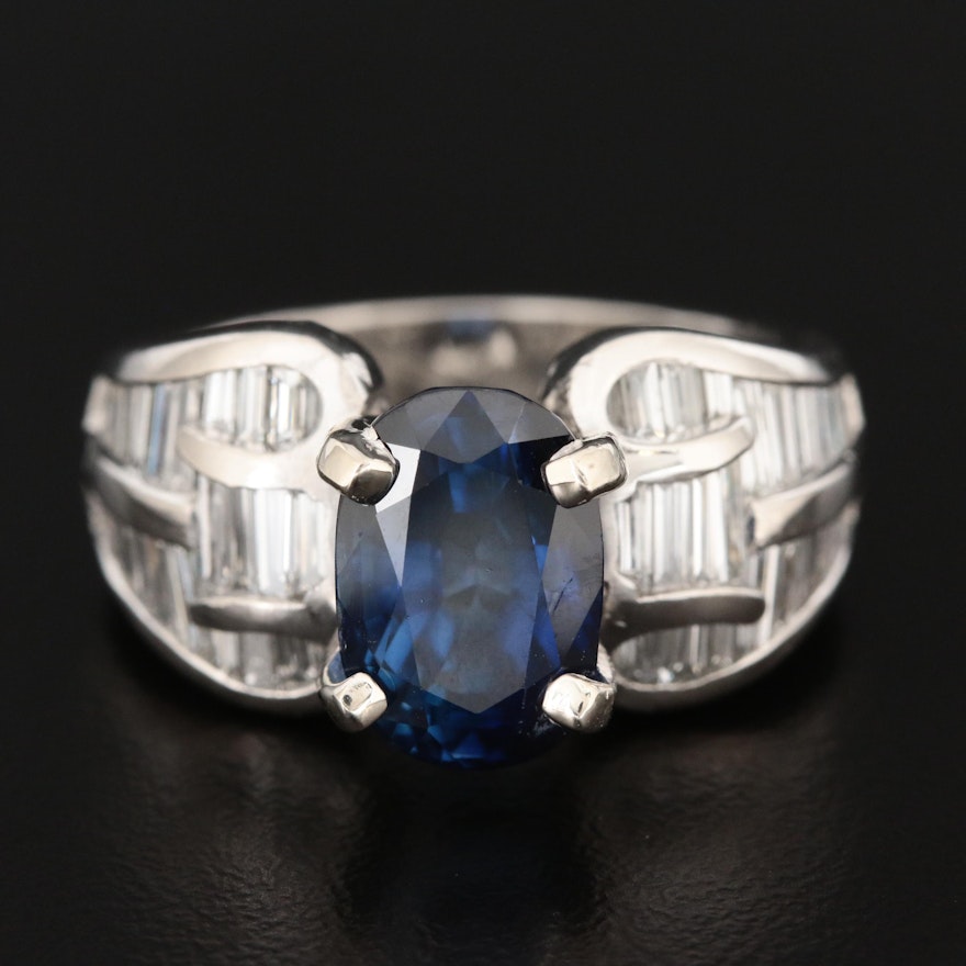 Platinum 4.16 CT Sapphire and 1.24 CTW Diamond Ring