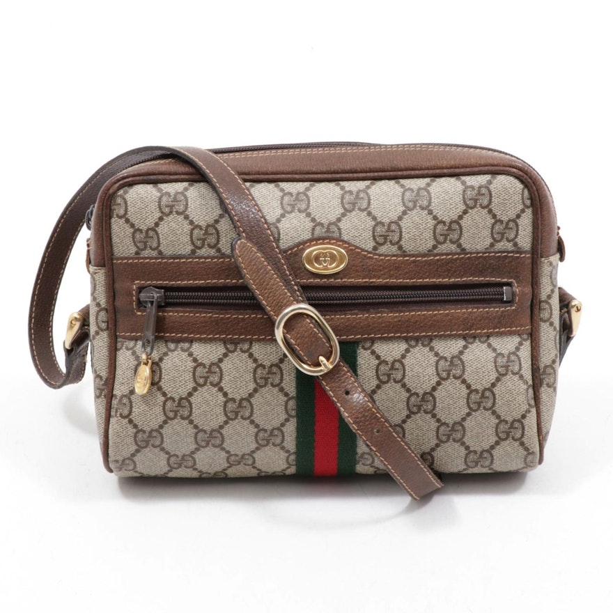 Gucci GG Supreme Coated Canvas and Leather Web Stripe Crossbody Bag