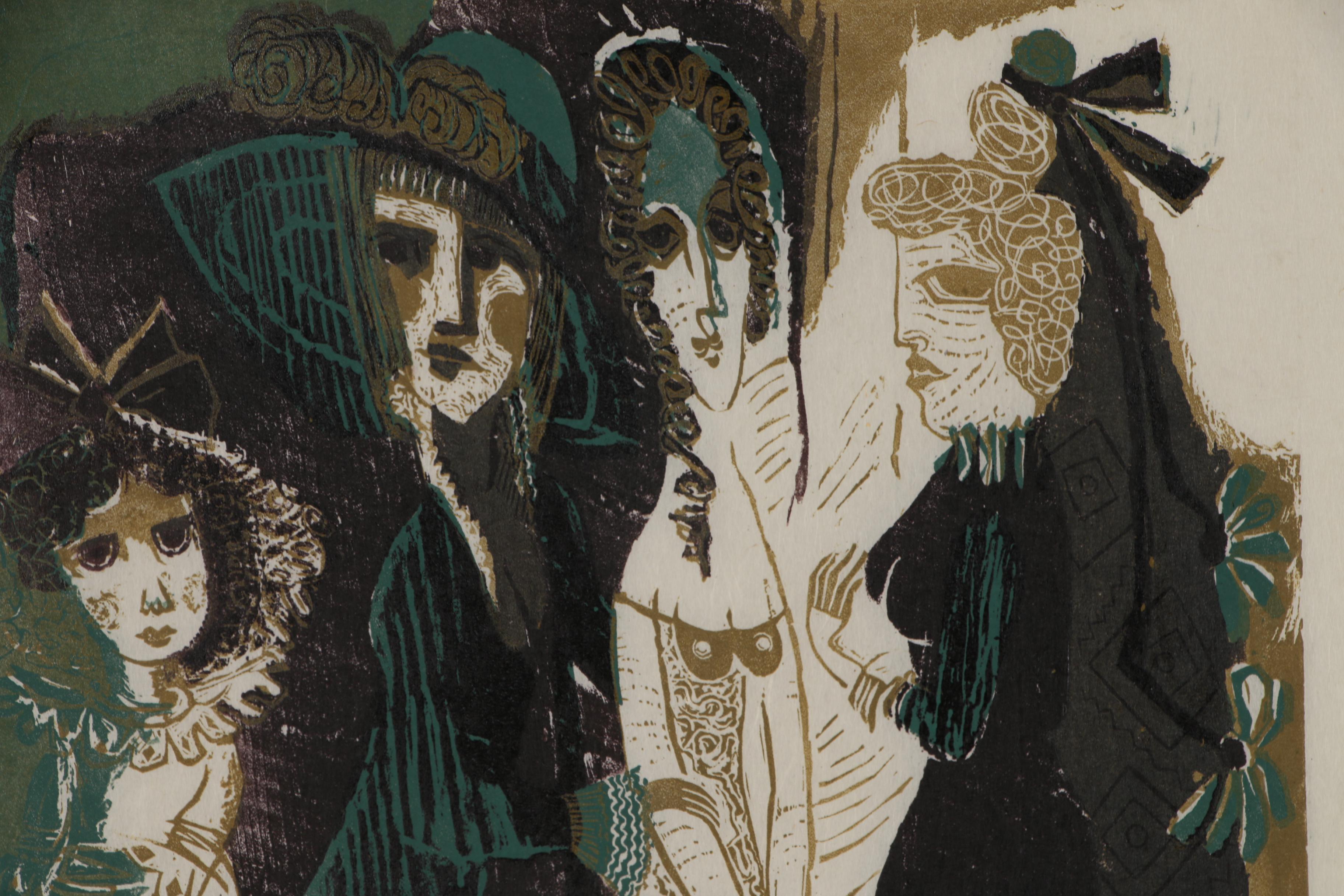 Evelyn Marx Woodcut "The Circle of the Years", 1957