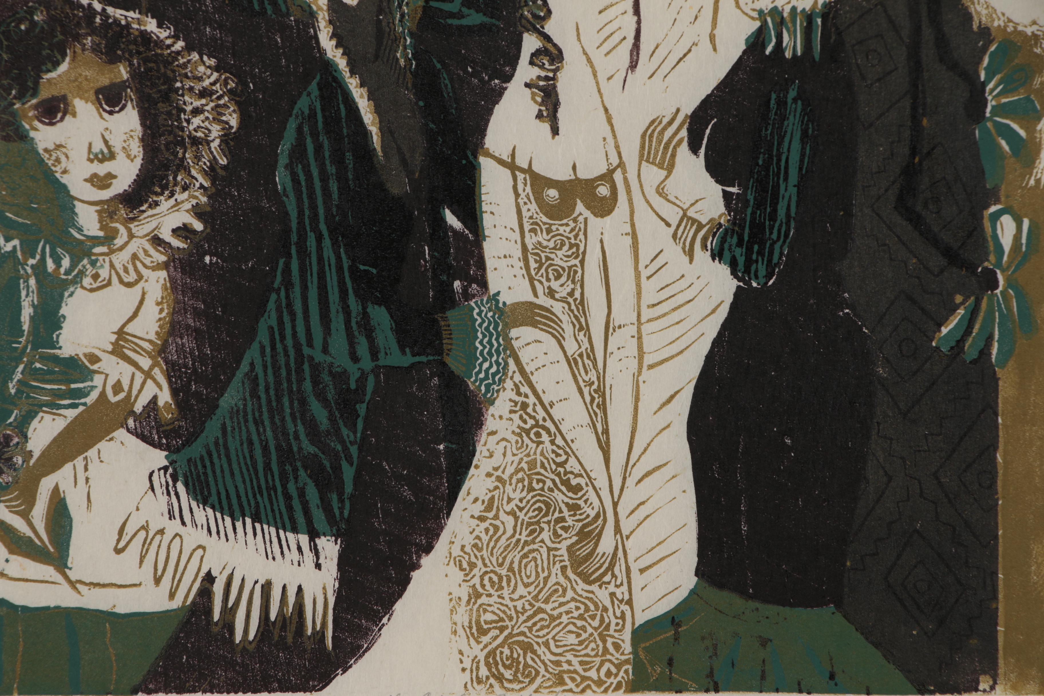 Evelyn Marx Woodcut "The Circle of the Years", 1957