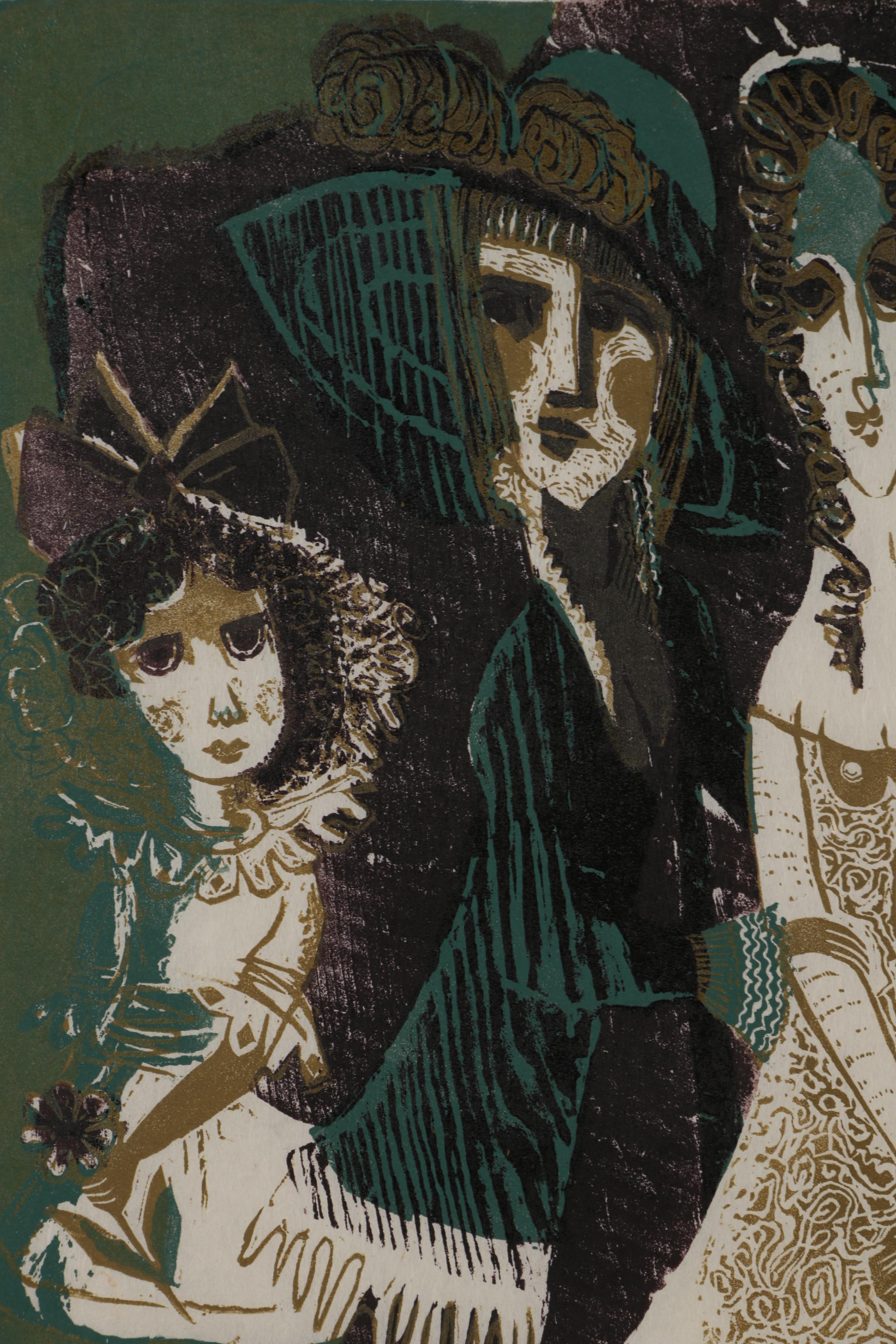 Evelyn Marx Woodcut "The Circle of the Years", 1957