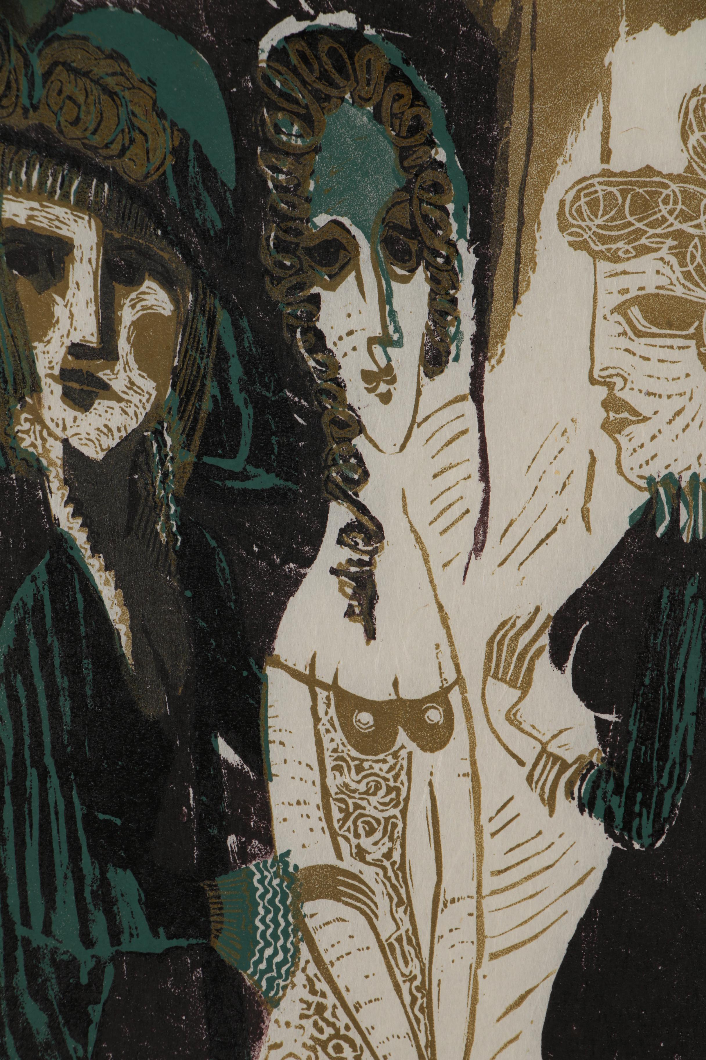 Evelyn Marx Woodcut "The Circle of the Years", 1957