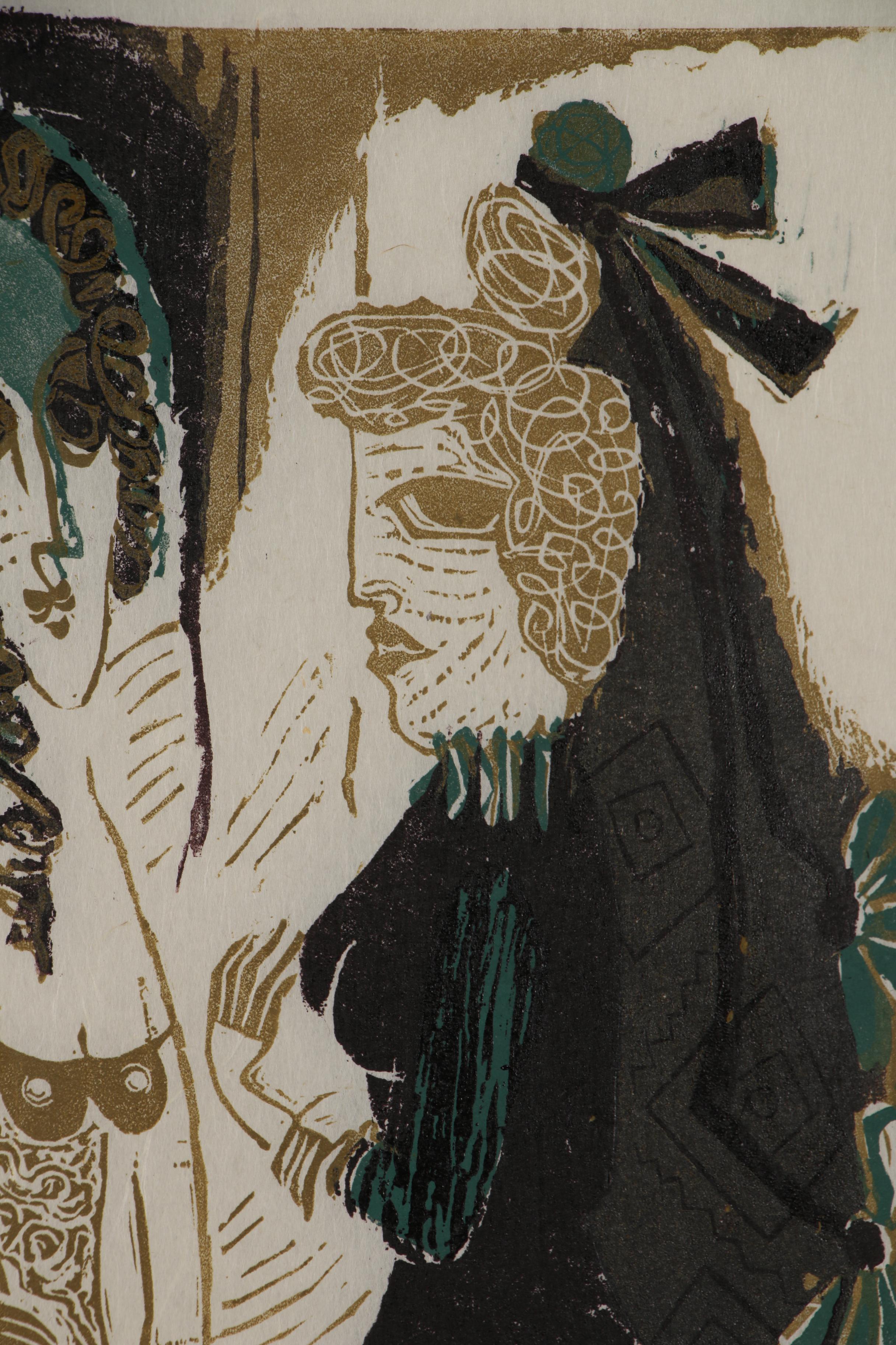 Evelyn Marx Woodcut "The Circle of the Years", 1957