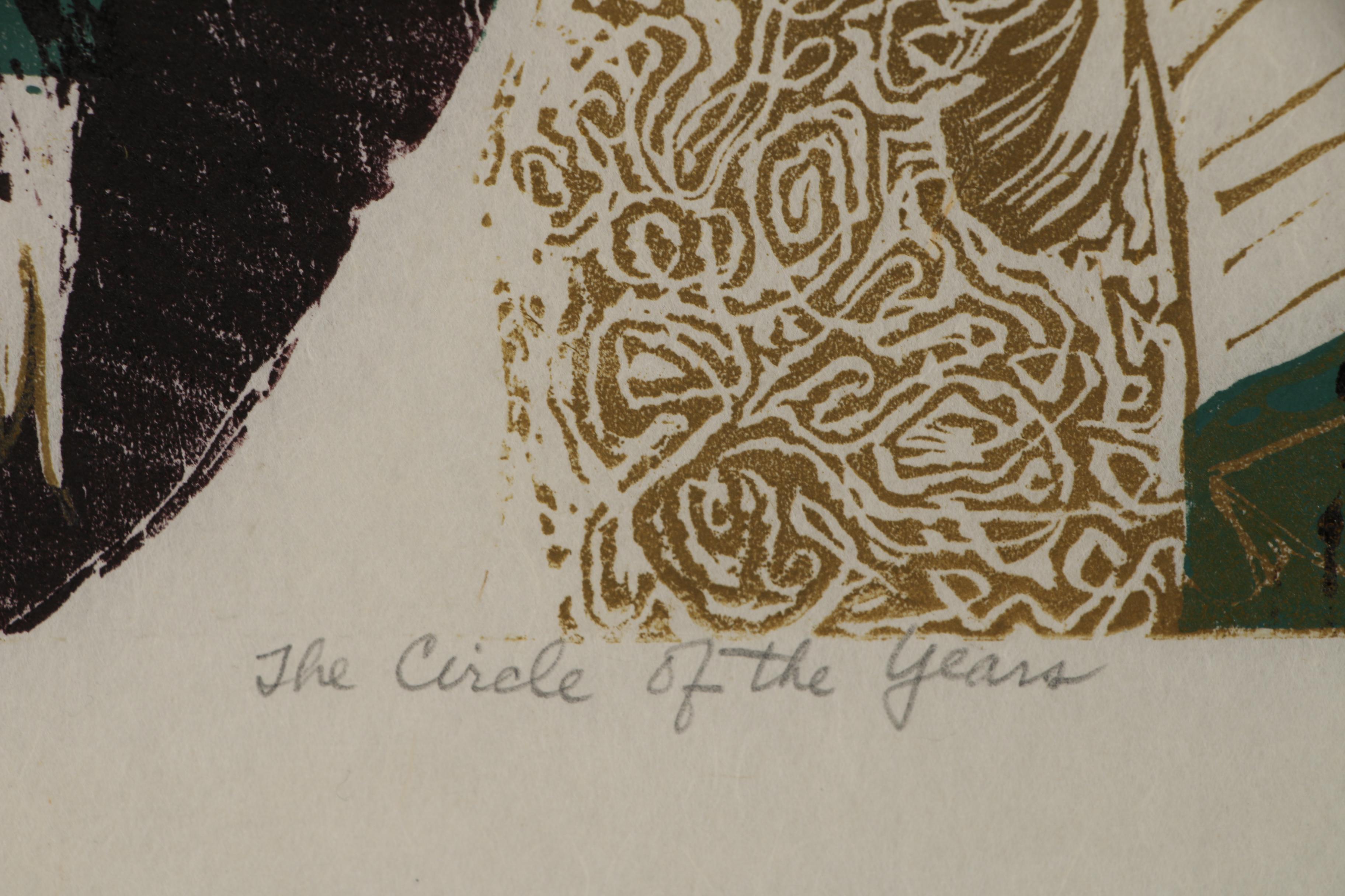 Evelyn Marx Woodcut "The Circle of the Years", 1957