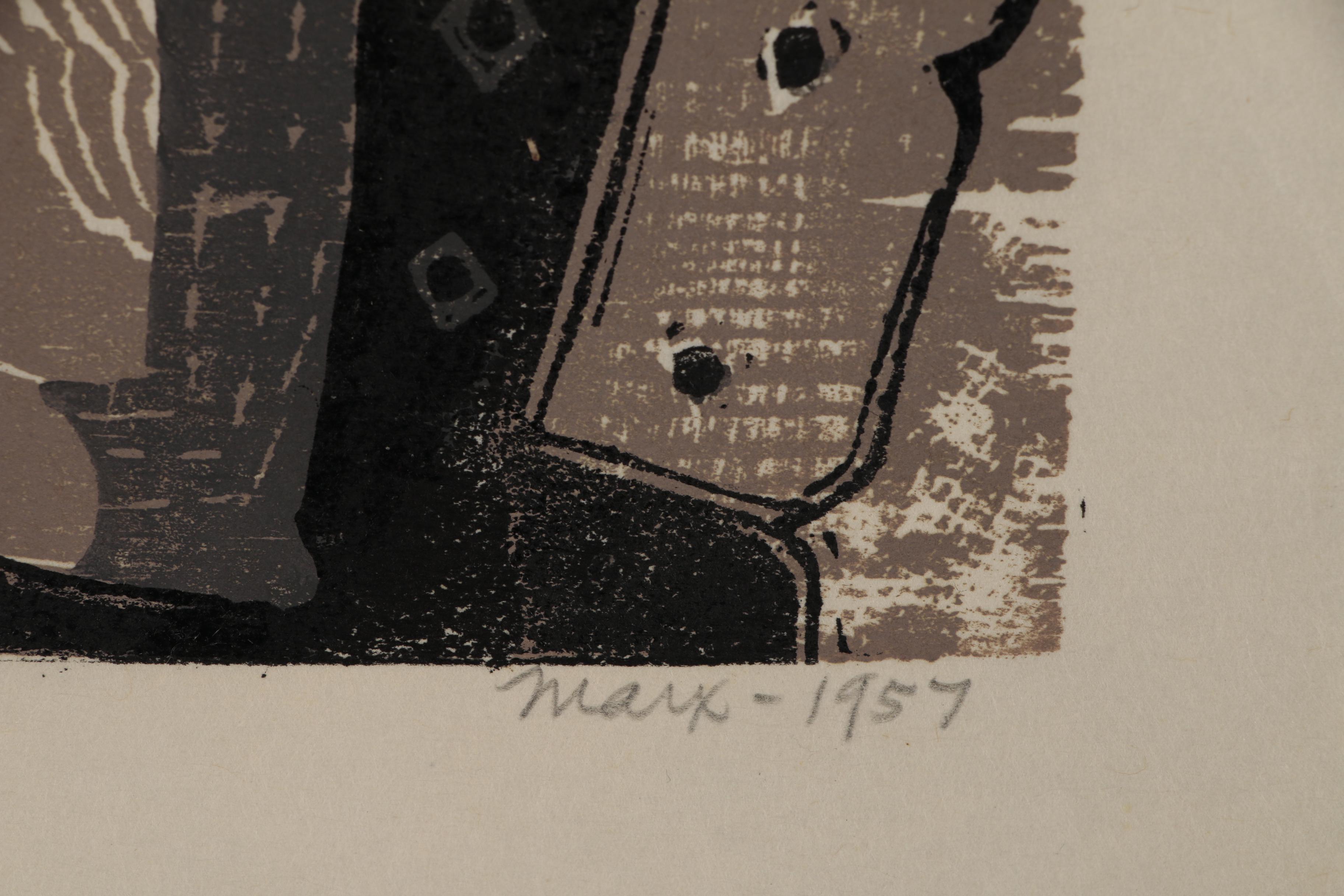 Evelyn Marx Woodcut "Meet Me for Lunch", 1957