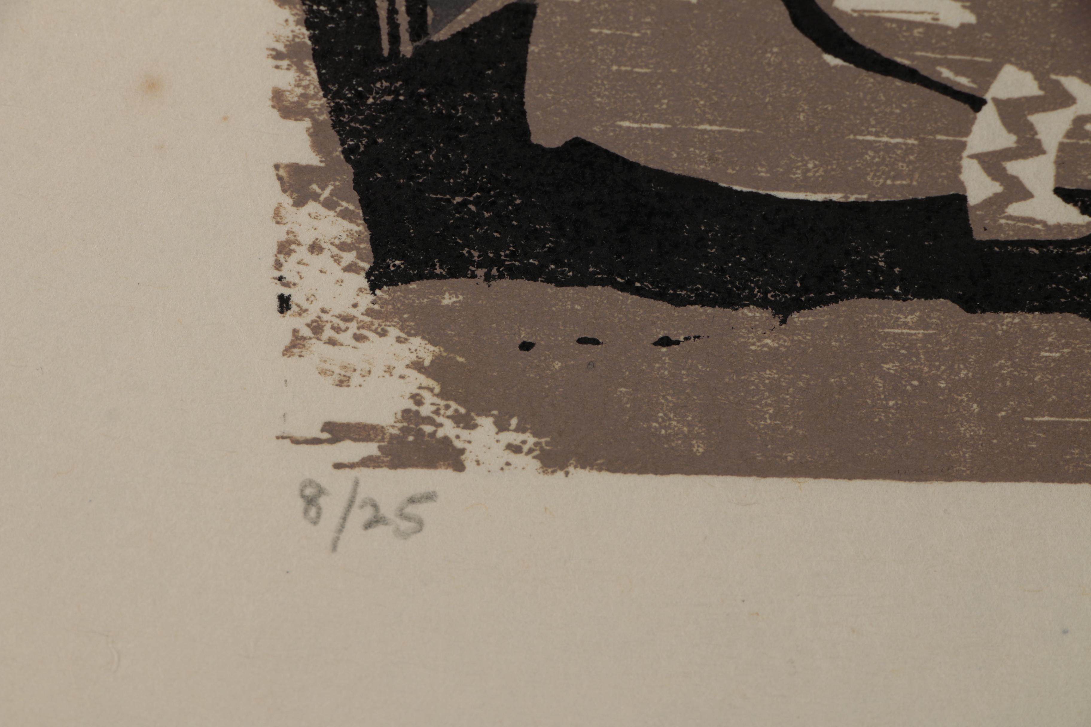 Evelyn Marx Woodcut "Meet Me for Lunch", 1957