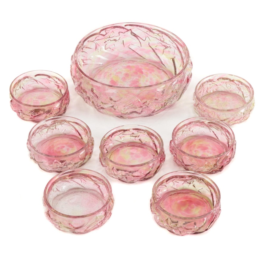 Northwood "Royal Art" Crackle Glass Berry Bowl Set, Late 19th/Early 20th Century