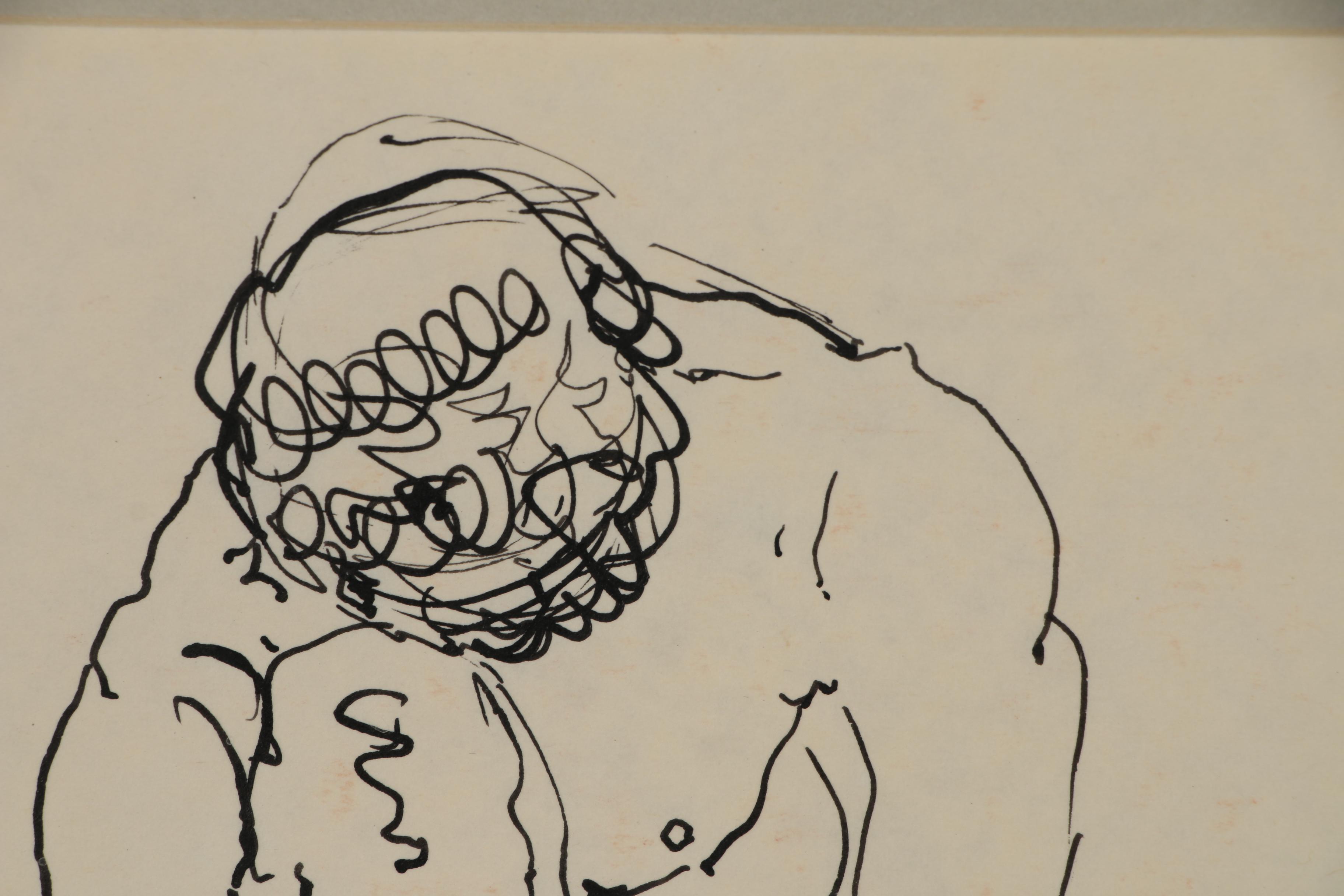 Ruth Pearlman Ink Figure Drawing of Seated Male Nude