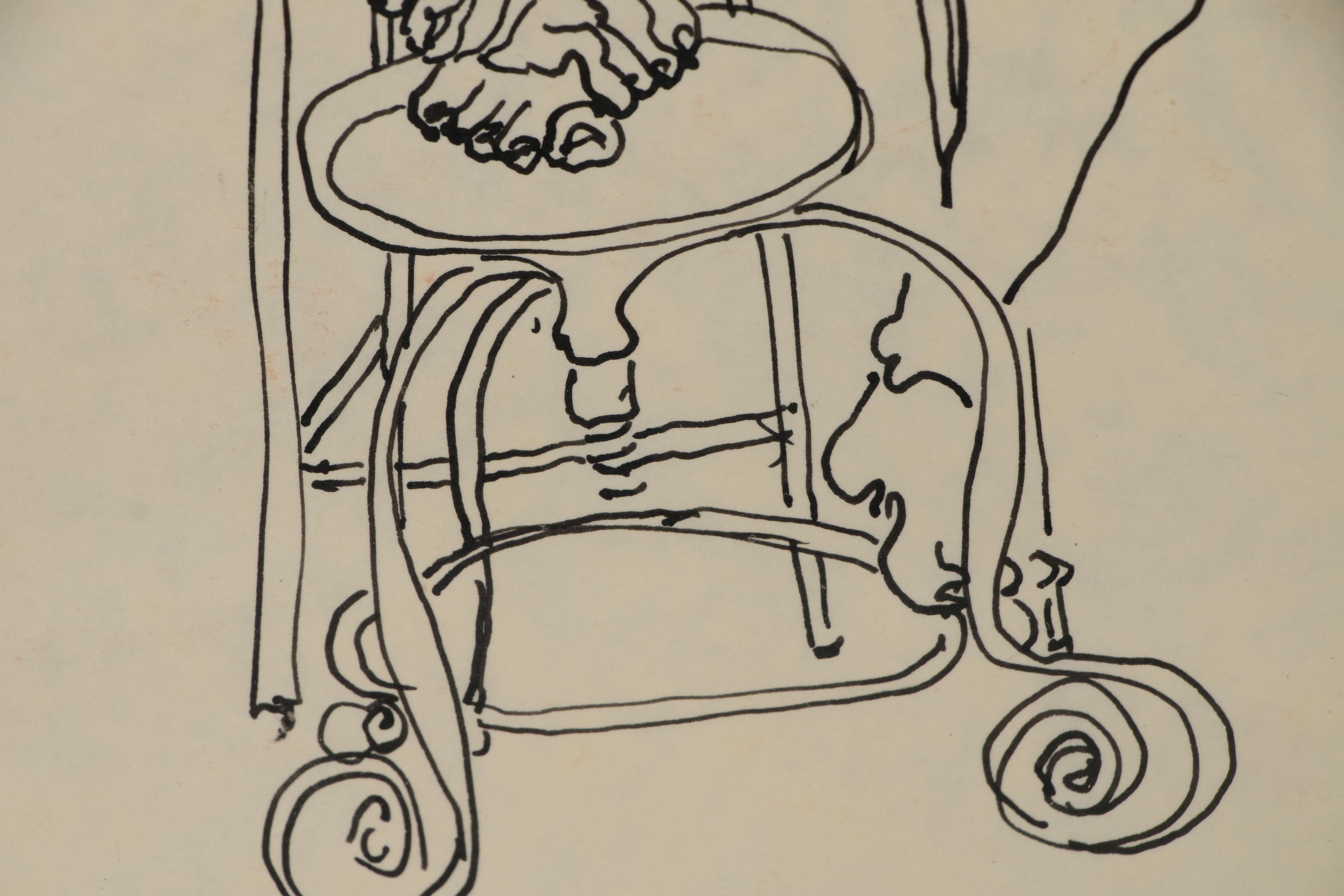 Ruth Pearlman Ink Figure Drawing of Seated Male Nude