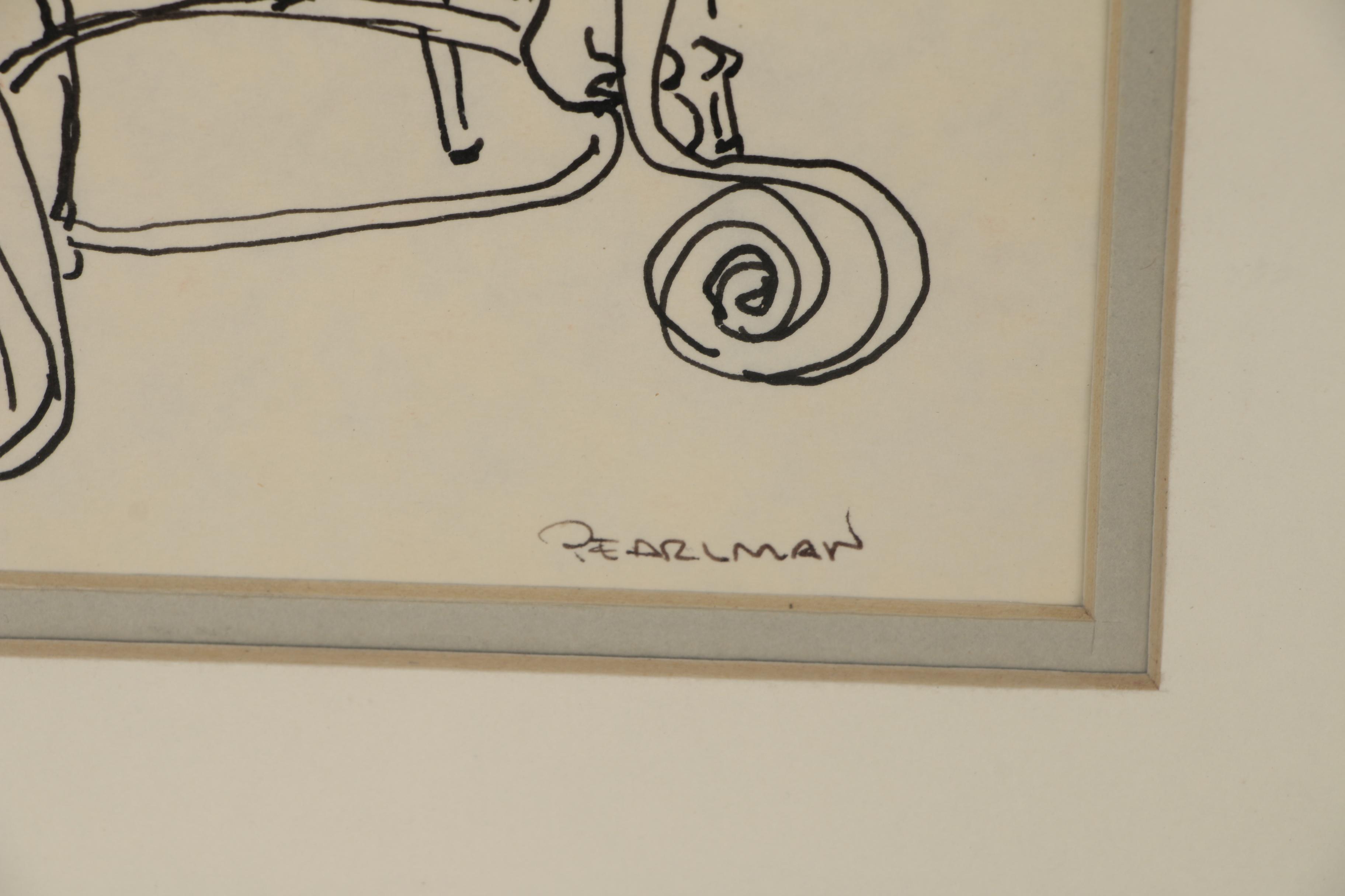 Ruth Pearlman Ink Figure Drawing of Seated Male Nude