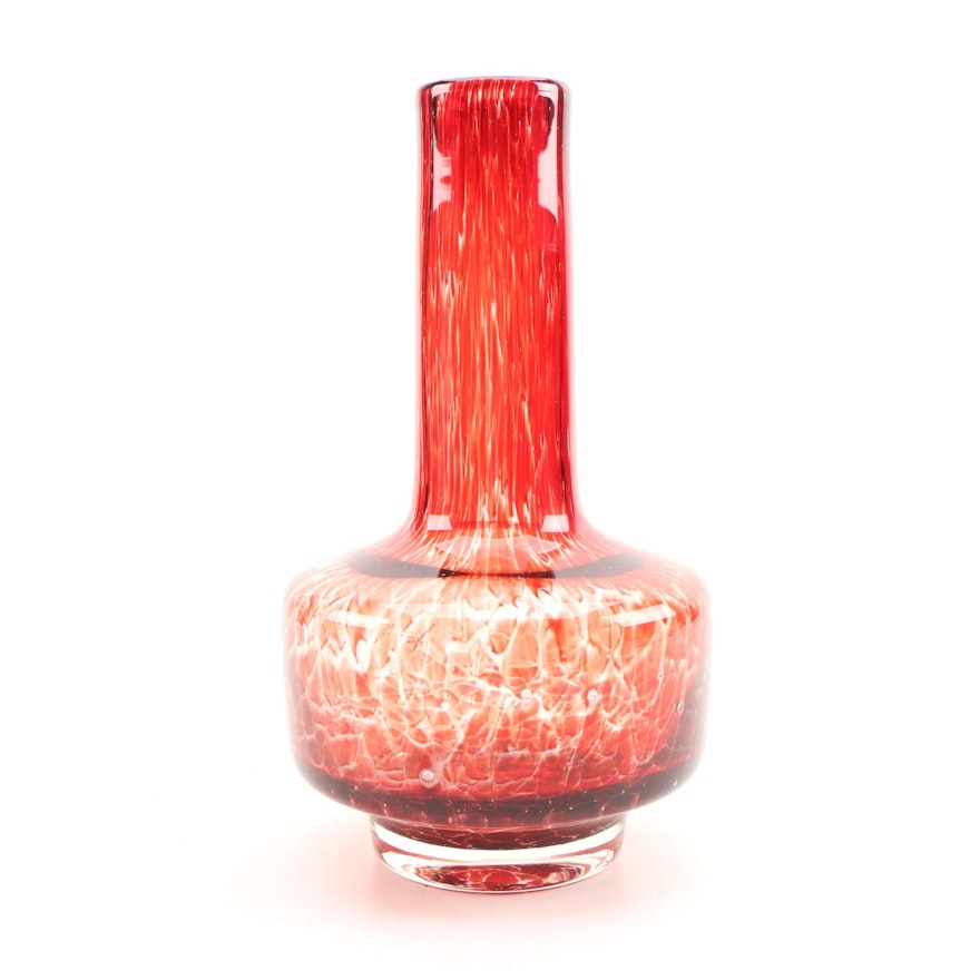 European Red and Clear Art Glass Vase, Early 20th Century