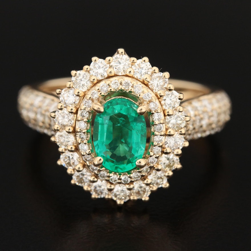 14K Yellow Gold Emerald and 1.38 CTW Diamond Ring