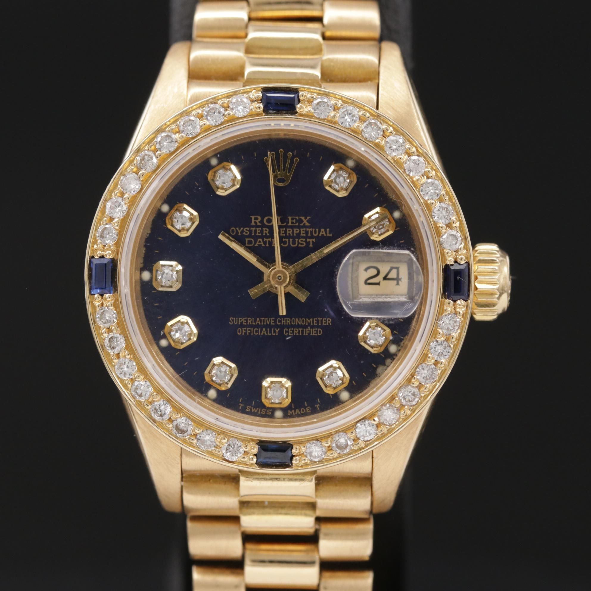 Rolex Datejust Presidential 18K Gold Diamond and Sapphire Watch, Circa 1986