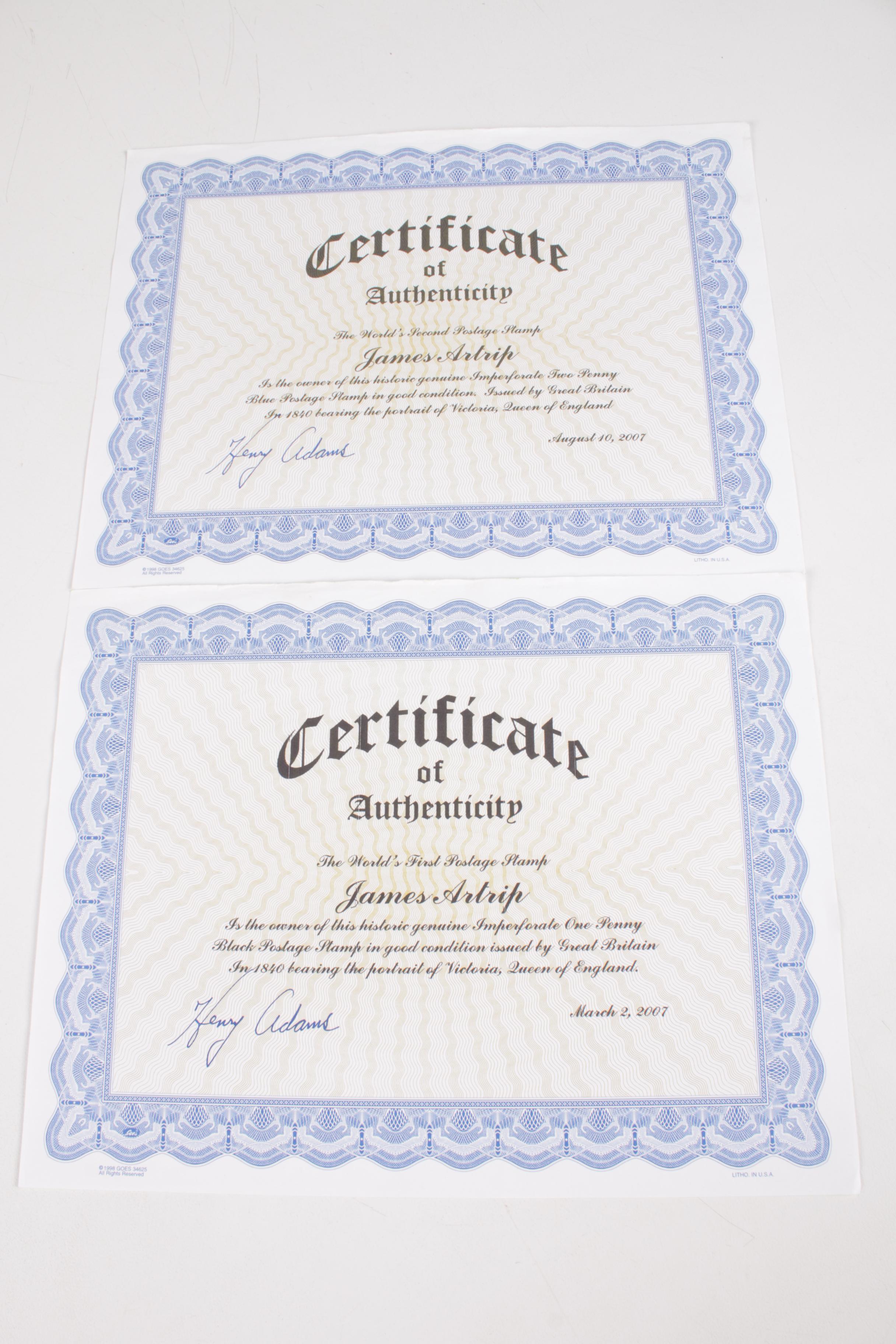 Great Britain "Penny Red", "Penny Black" and "Two Penny Blue" Stamps, circa 1840