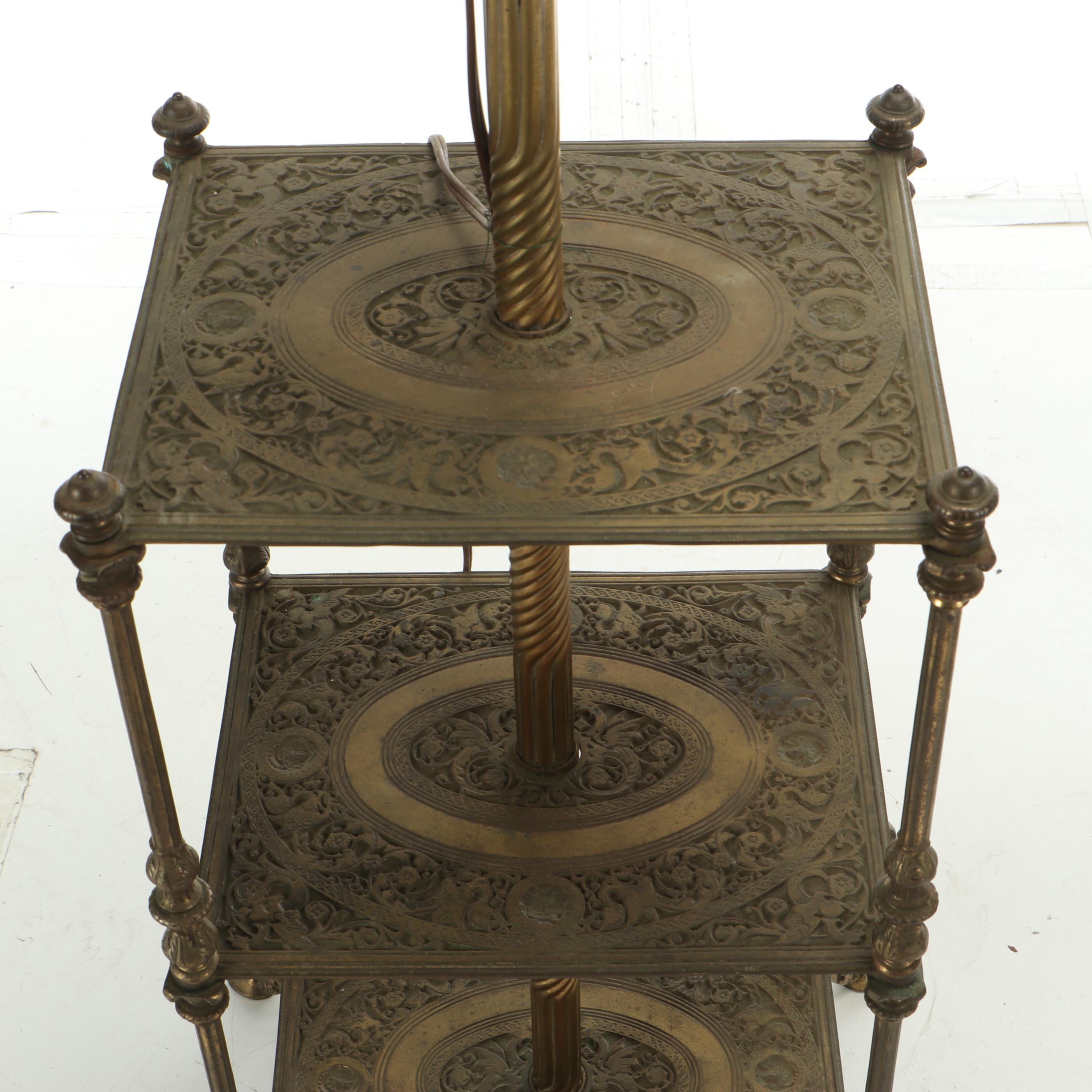 Bradley & Hubbard Victorian Brass Three-Tier Floor Lamp, Late 19th Century