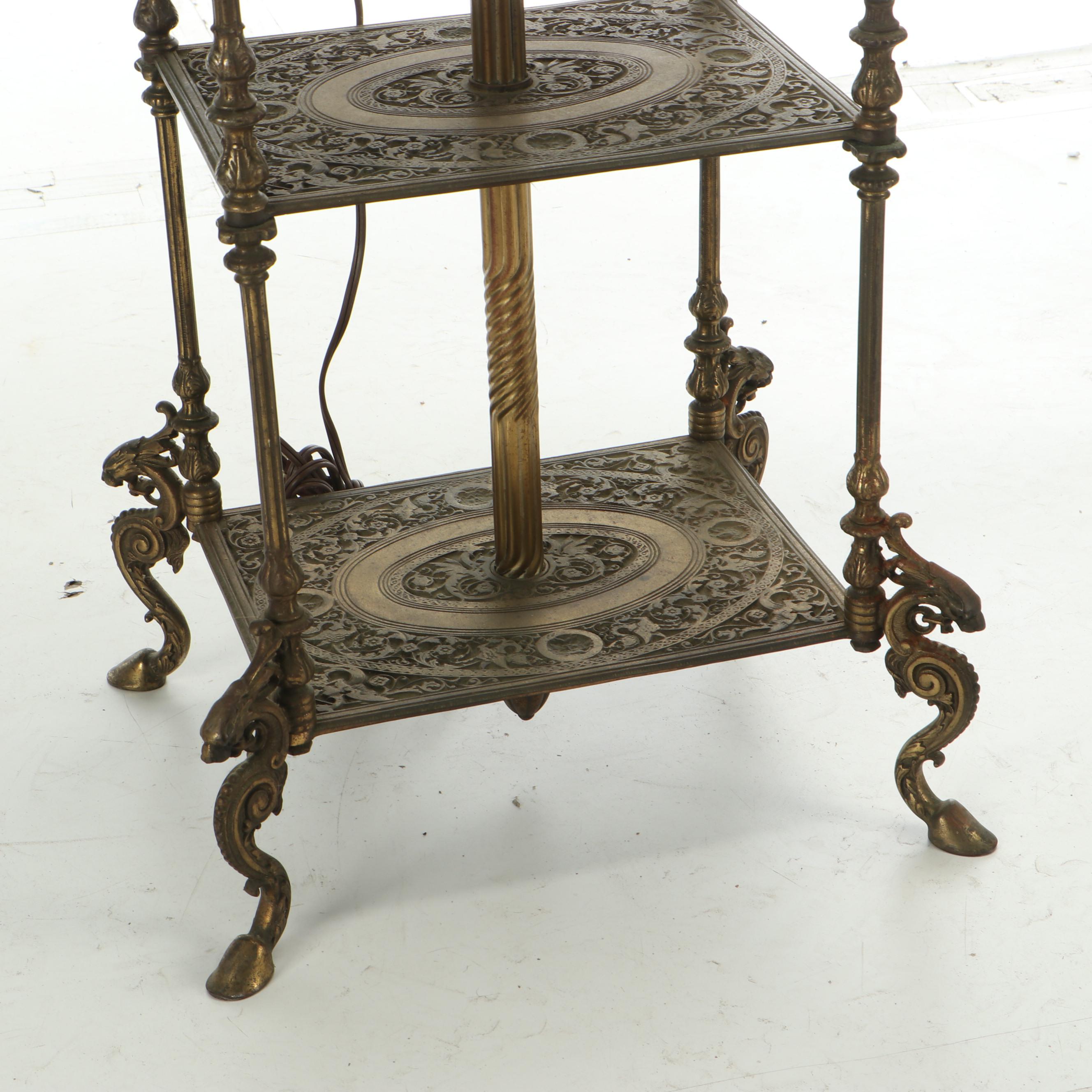 Bradley & Hubbard Victorian Brass Three-Tier Floor Lamp, Late 19th Century