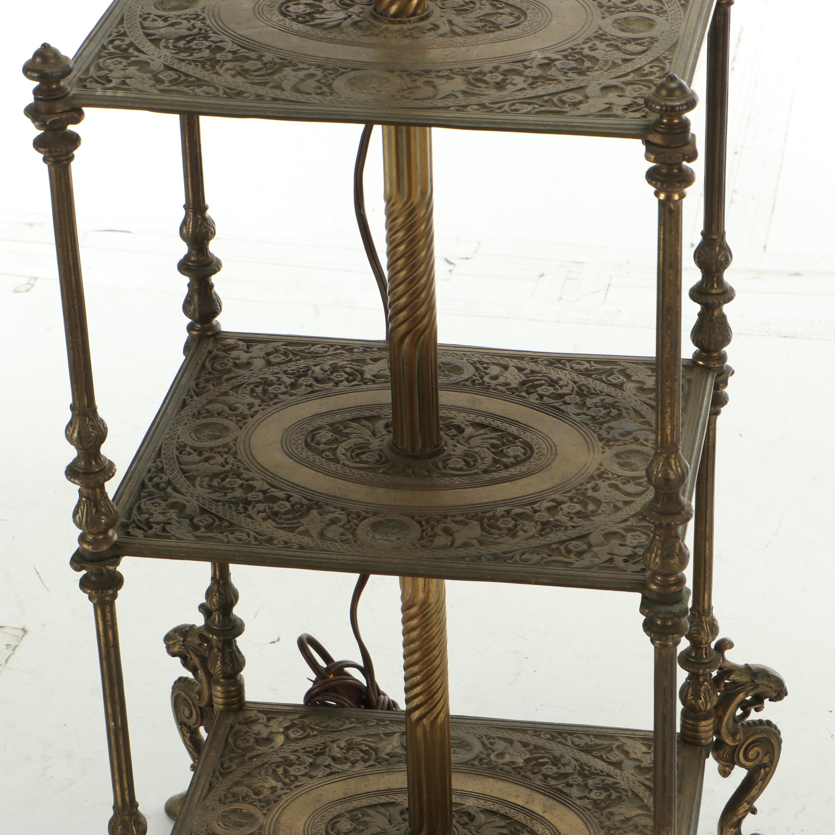 Bradley & Hubbard Victorian Brass Three-Tier Floor Lamp, Late 19th Century