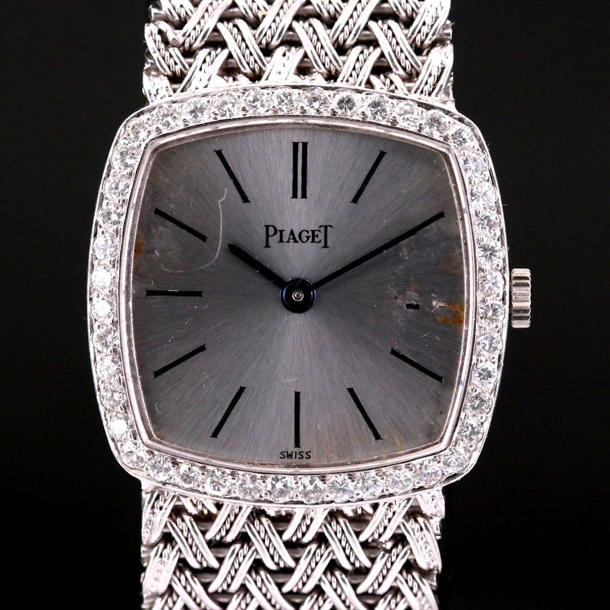 Vintage Piaget 18K White Gold and Diamond Stem Wind Wristwatch