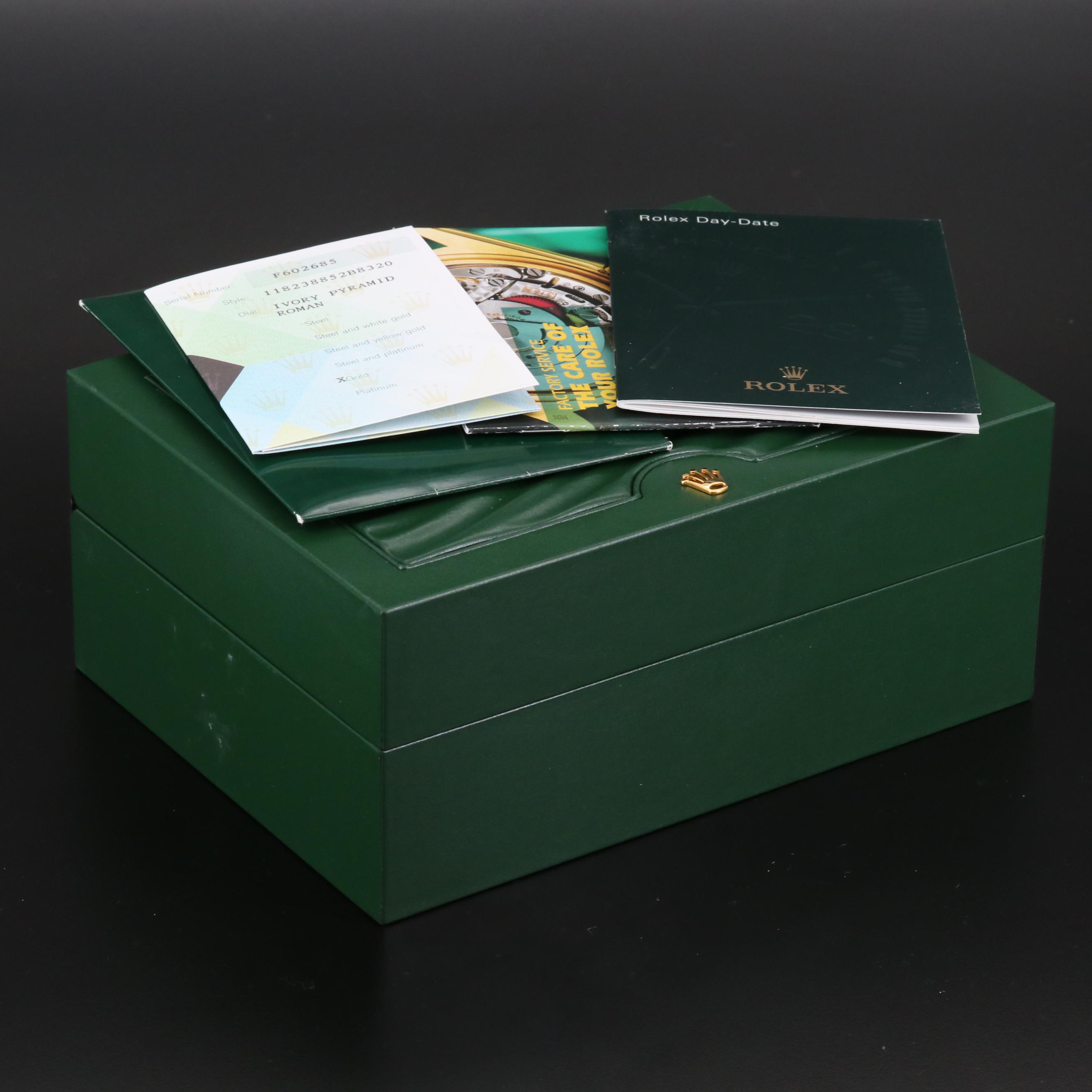 Rolex Day - Date 18K Gold Watch with Ivory Pyramid Dial, 2004