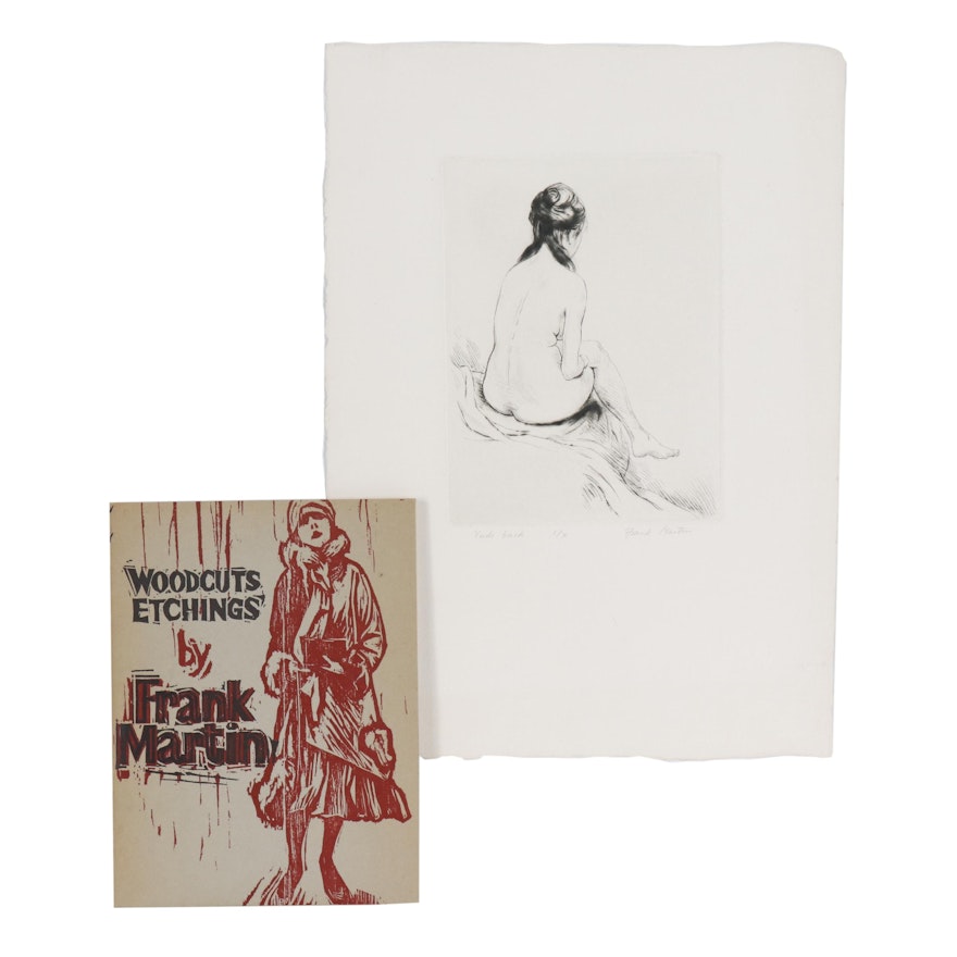 Frank Martin Etching "Nude Back" with Woodcut Booklet