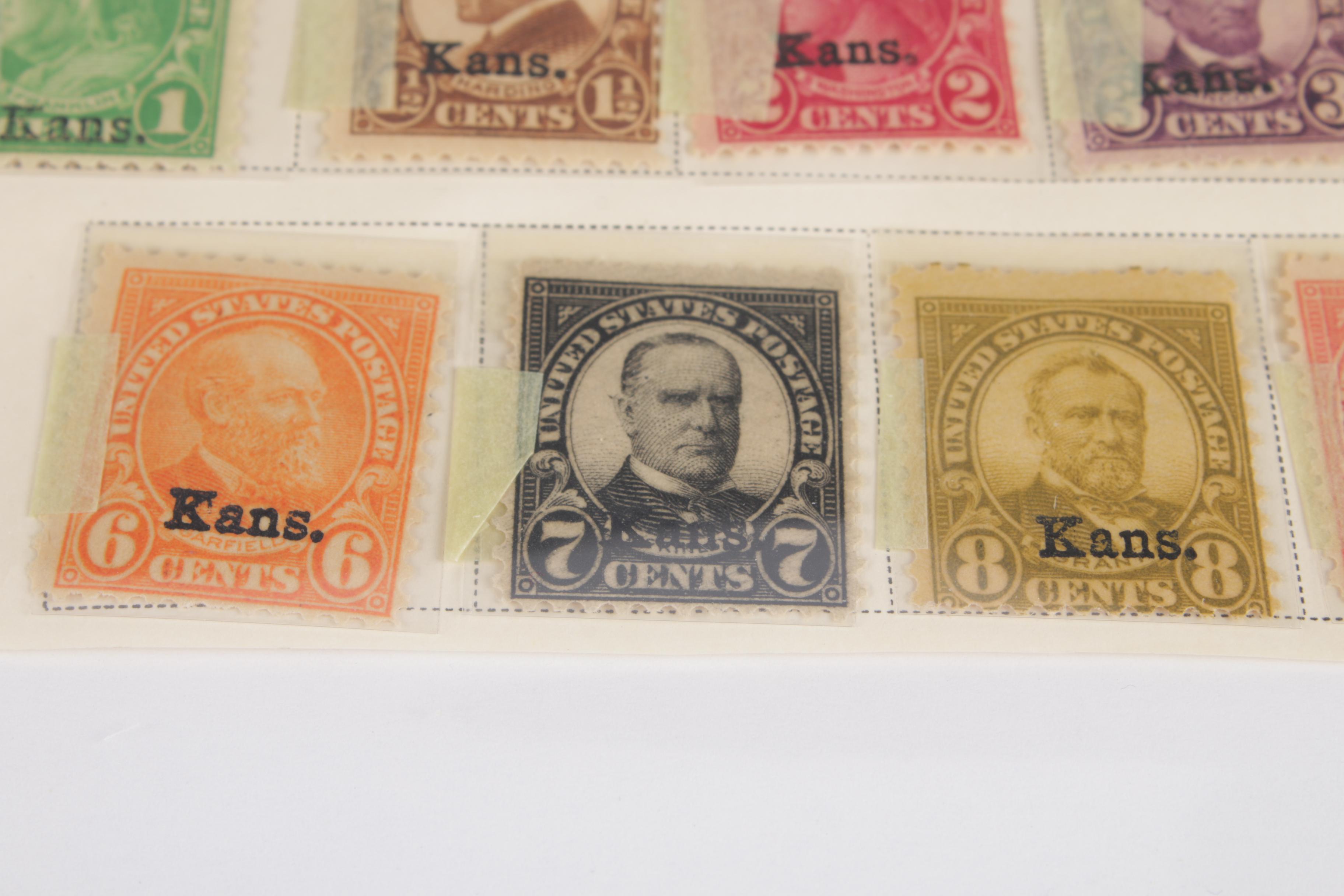 United States Kansas Overprint Stamps, Scott 658 - 668, 1929