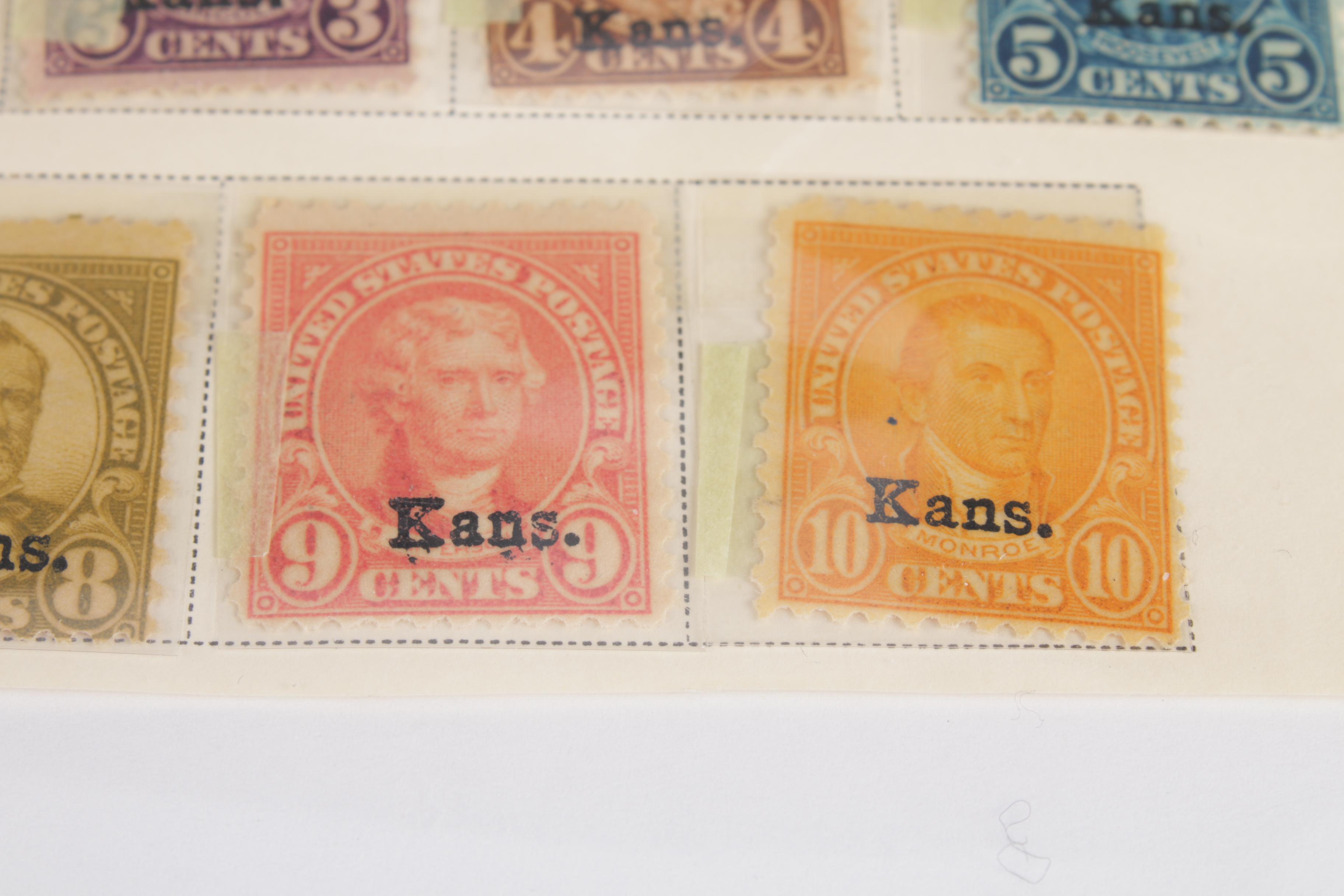 United States Kansas Overprint Stamps, Scott 658 - 668, 1929