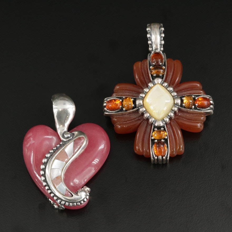 Carolyn Pollack for Relios Sterling Pendants Including Quartz and Carnelian