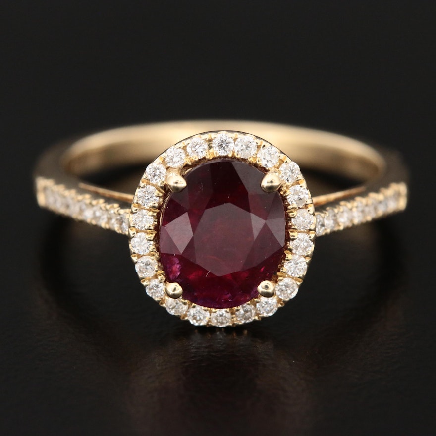 14K Yellow Gold 1.21 CT Ruby and Diamond Ring with GIA Report