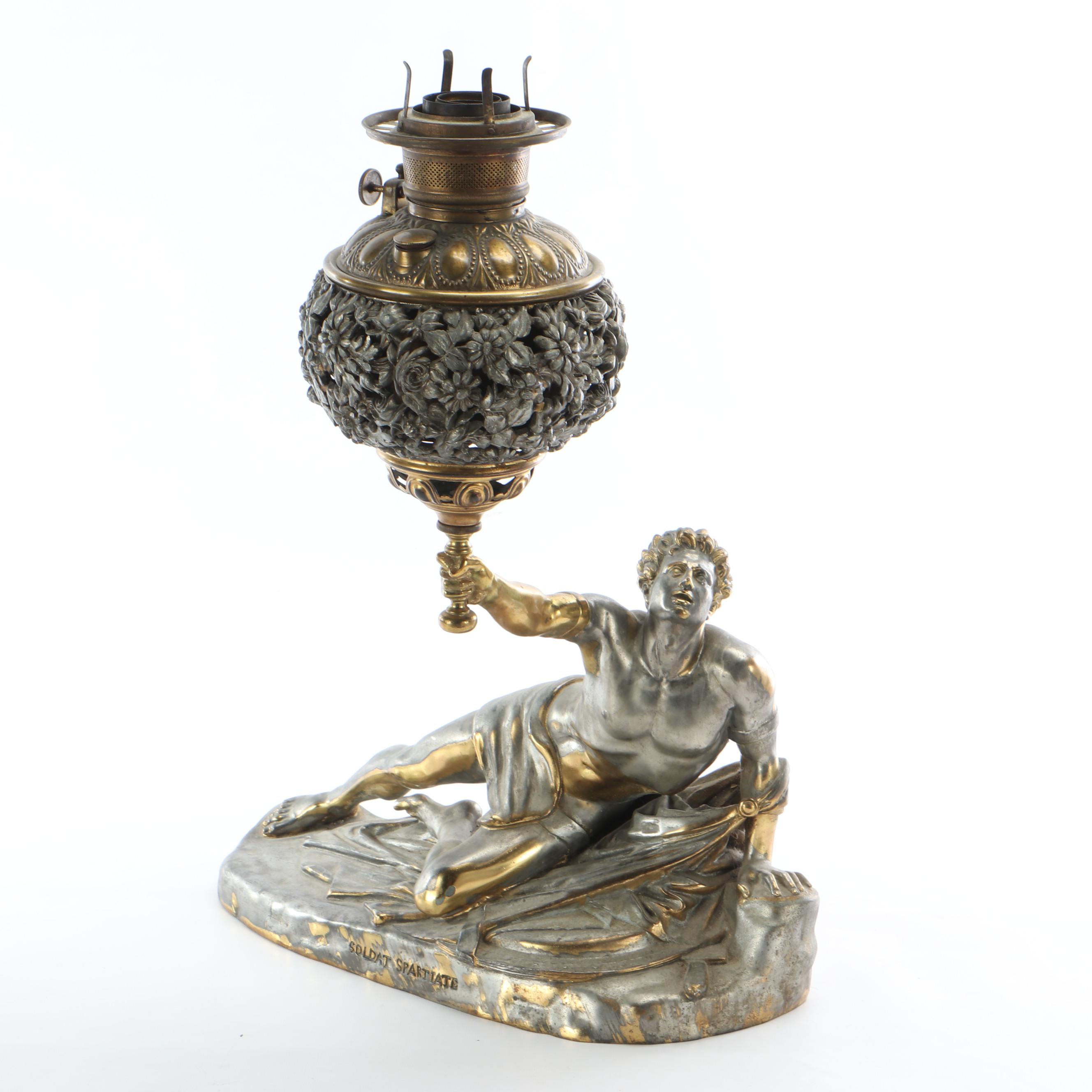 Pair Of Bradley & Hubbard Victorian "Soldat Spartiate" Lamp After Cortot