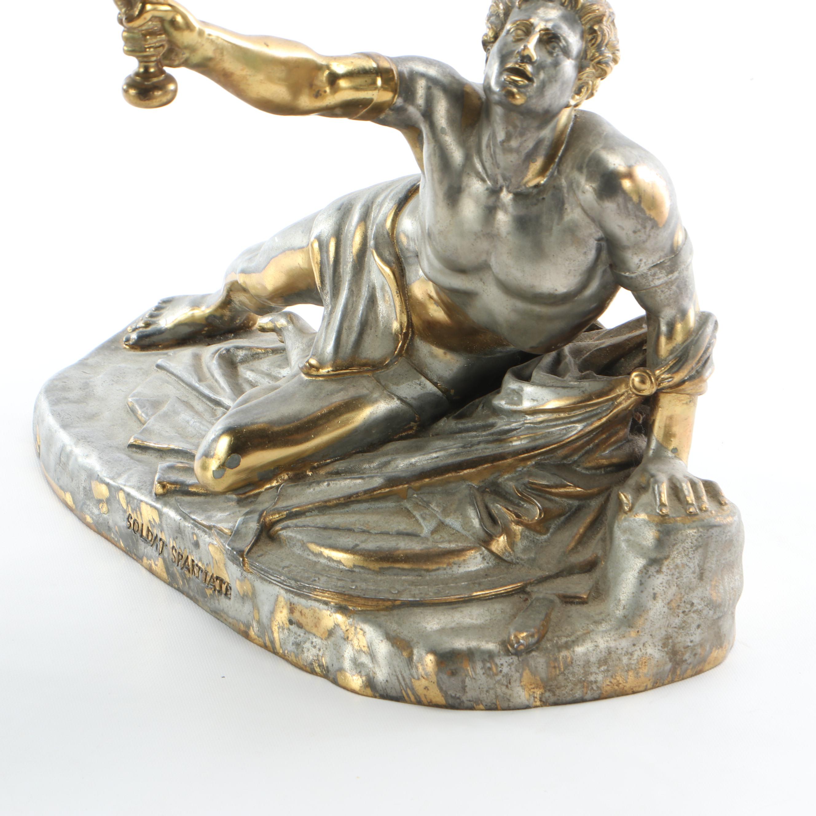 Pair Of Bradley & Hubbard Victorian "Soldat Spartiate" Lamp After Cortot