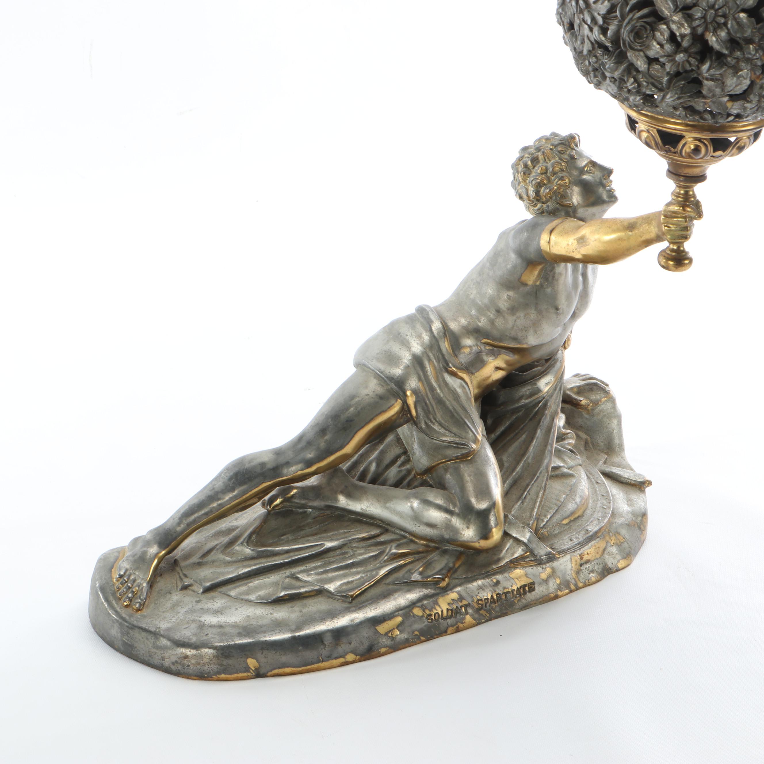 Pair Of Bradley & Hubbard Victorian "Soldat Spartiate" Lamp After Cortot