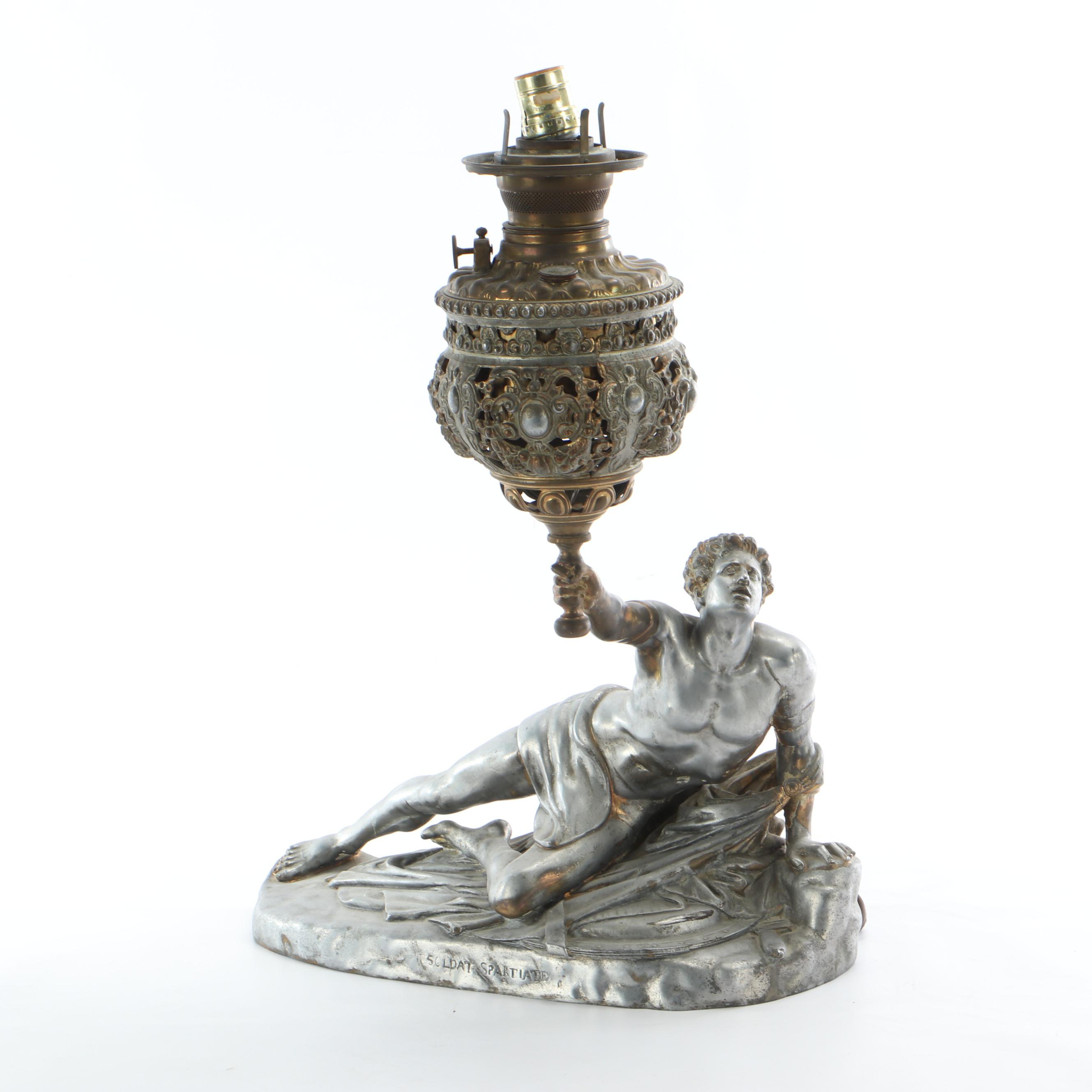 Pair Of Bradley & Hubbard Victorian "Soldat Spartiate" Lamp After Cortot