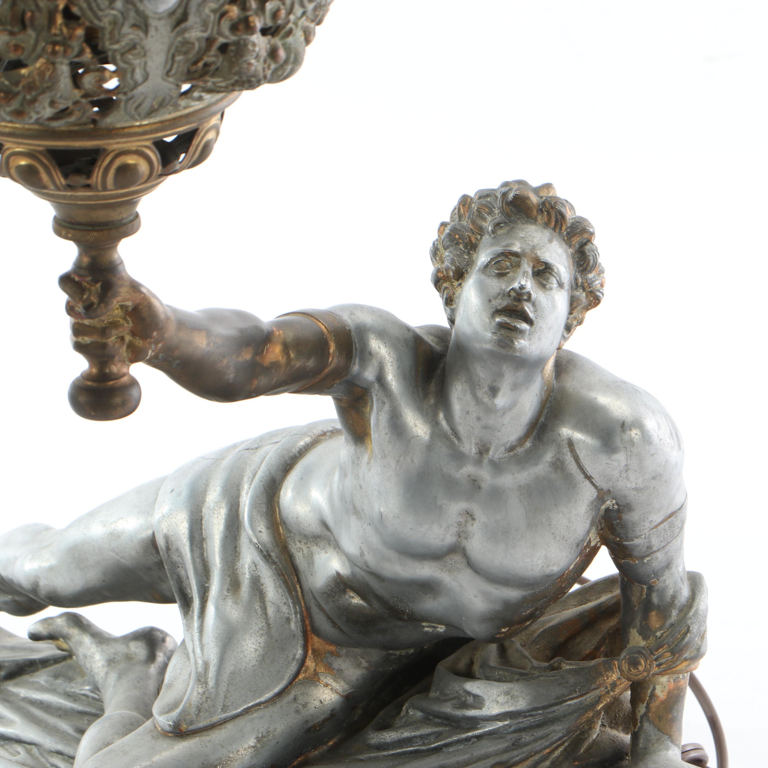 Pair Of Bradley & Hubbard Victorian "Soldat Spartiate" Lamp After Cortot