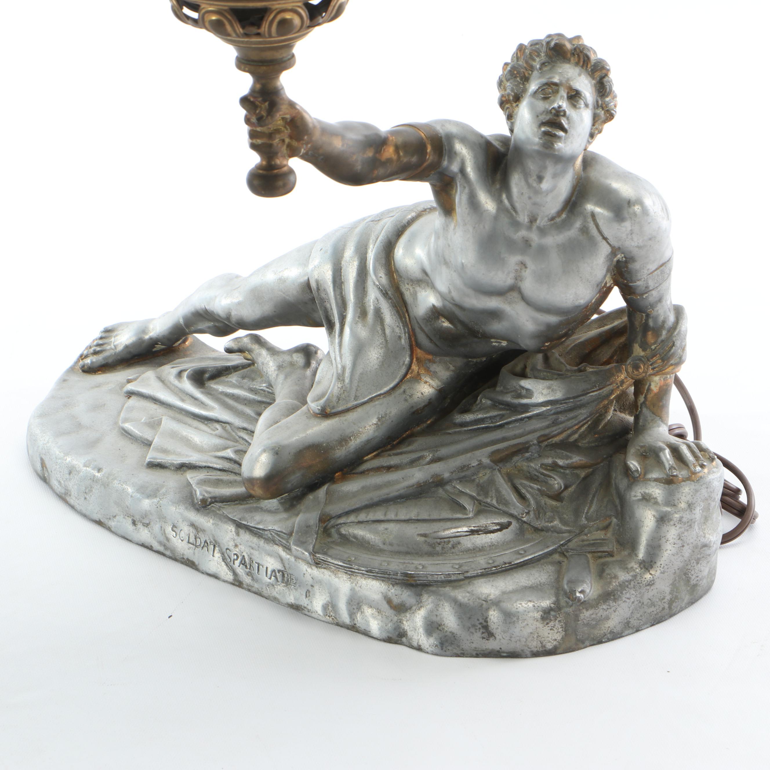 Pair Of Bradley & Hubbard Victorian "Soldat Spartiate" Lamp After Cortot