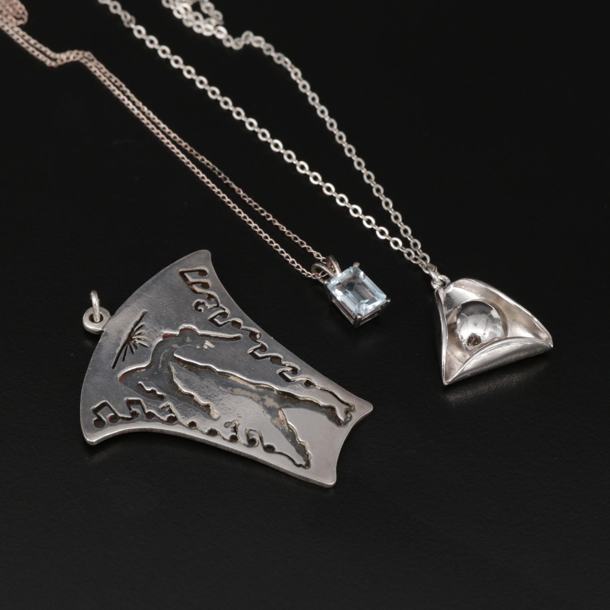 Sterling and 970 Silver Assorted Jewelry Including Black Onyx and Blue Topaz