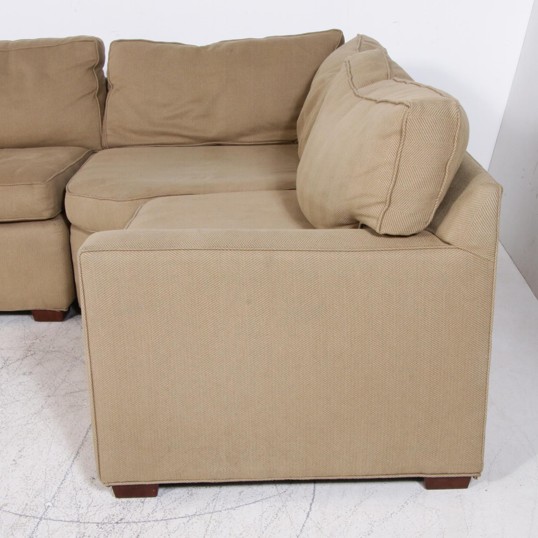 Pottery Barn Fabric Upholstered Three-Piece Square Arm Sectional Sofa