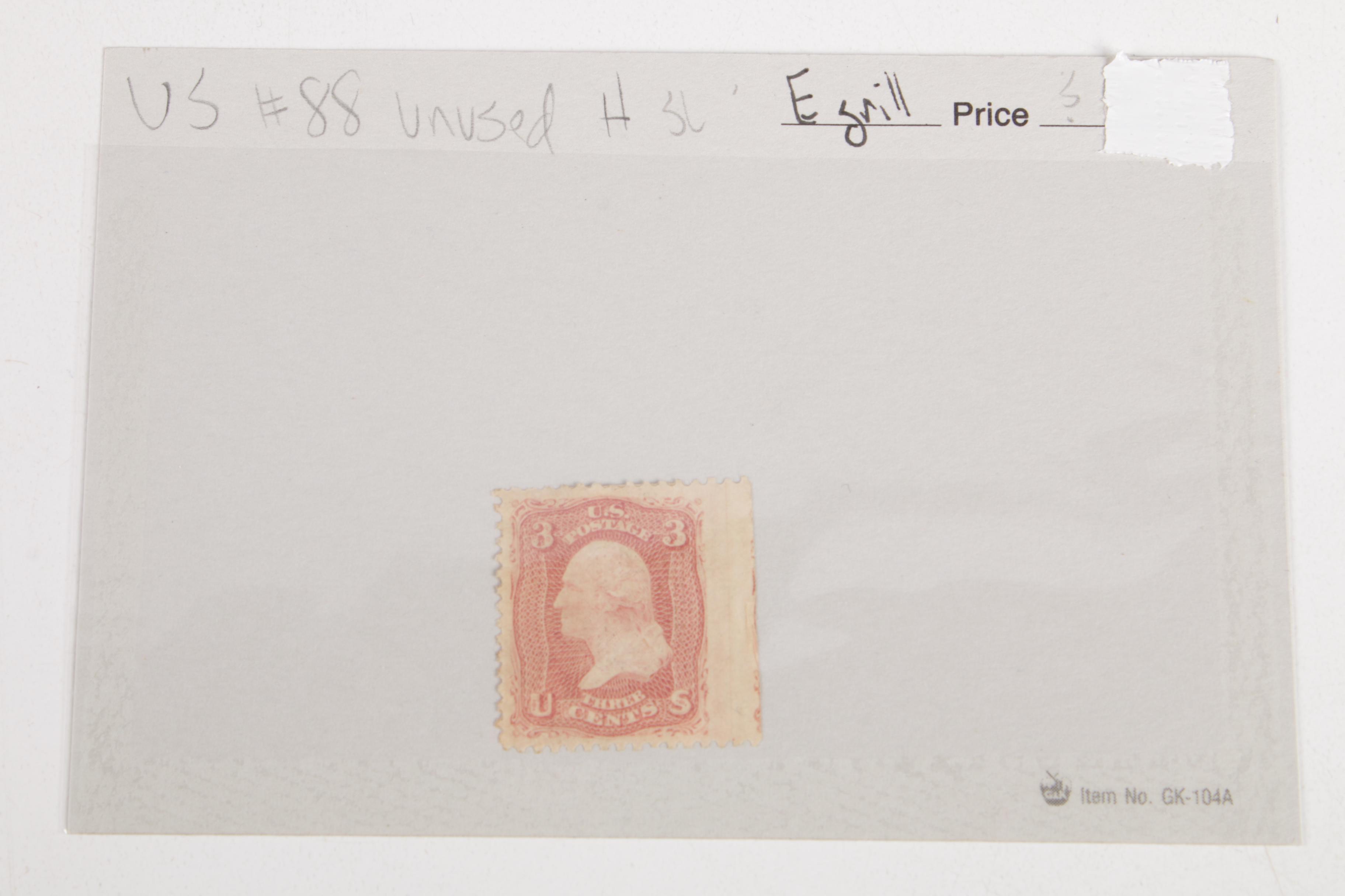 1867 United States Three Cent Stamp, Scott #88 E Grill