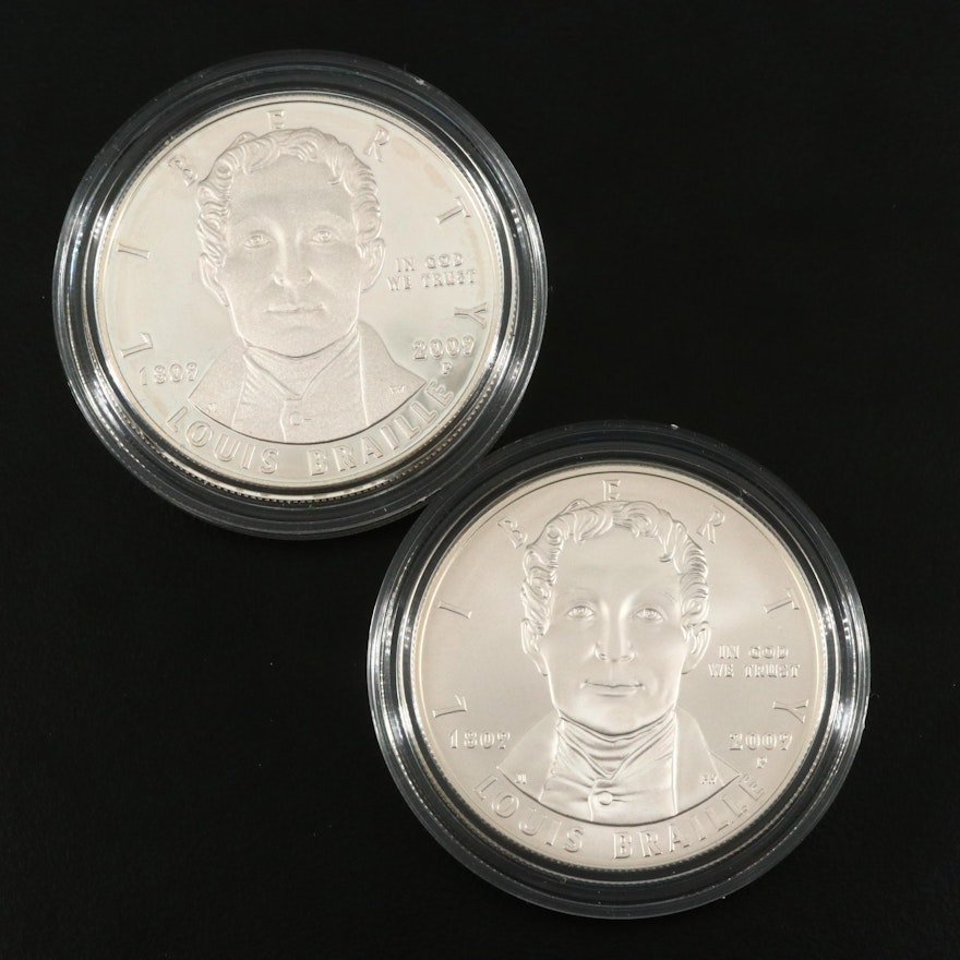 Two 2009-P Louis Braille U.S. Commemorative Silver Dollars