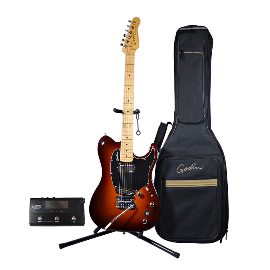 Godin Session Custom Tripleplay Electric Guitar, Gig Case and On-Stage Stand