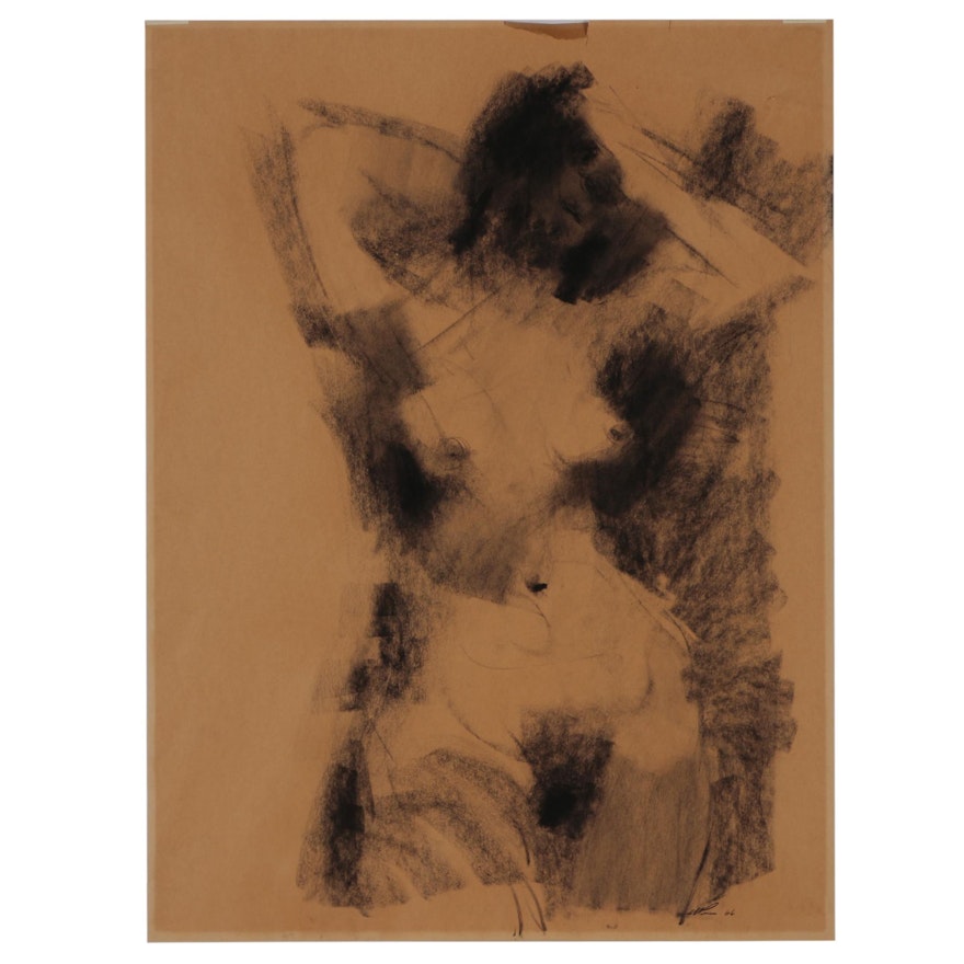 Abstract Figural Charcoal Drawing, 1966