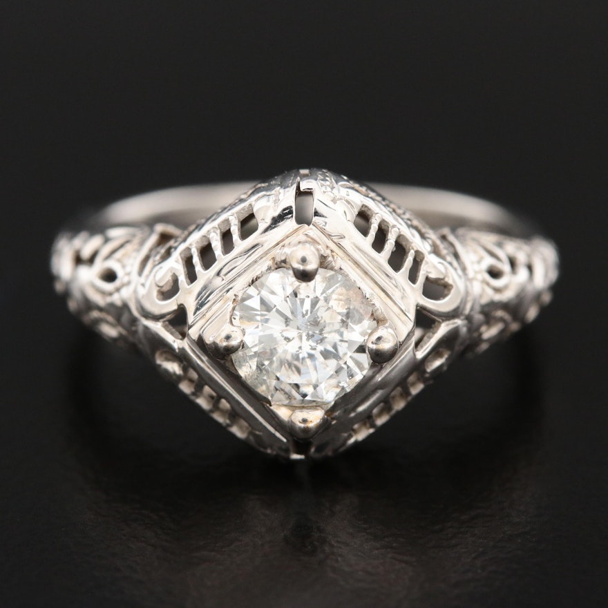 Edwardian 18K White Gold Diamond Lattice Ring