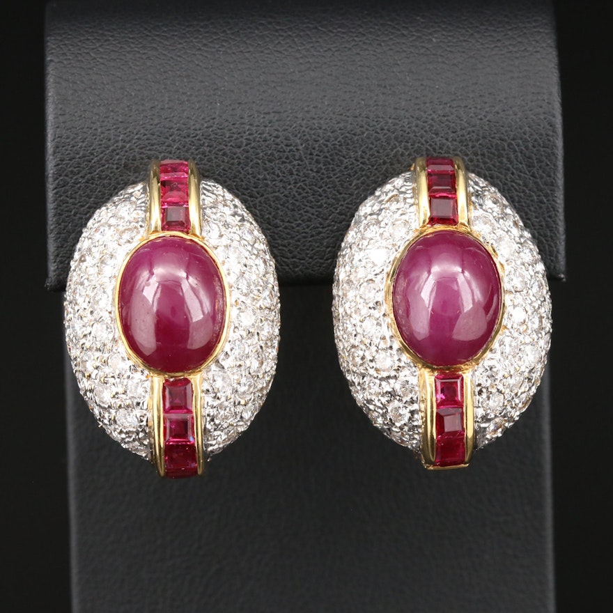 18K Yellow Gold 19.71 CTW Ruby and 4.32 CTW Diamond Earrings